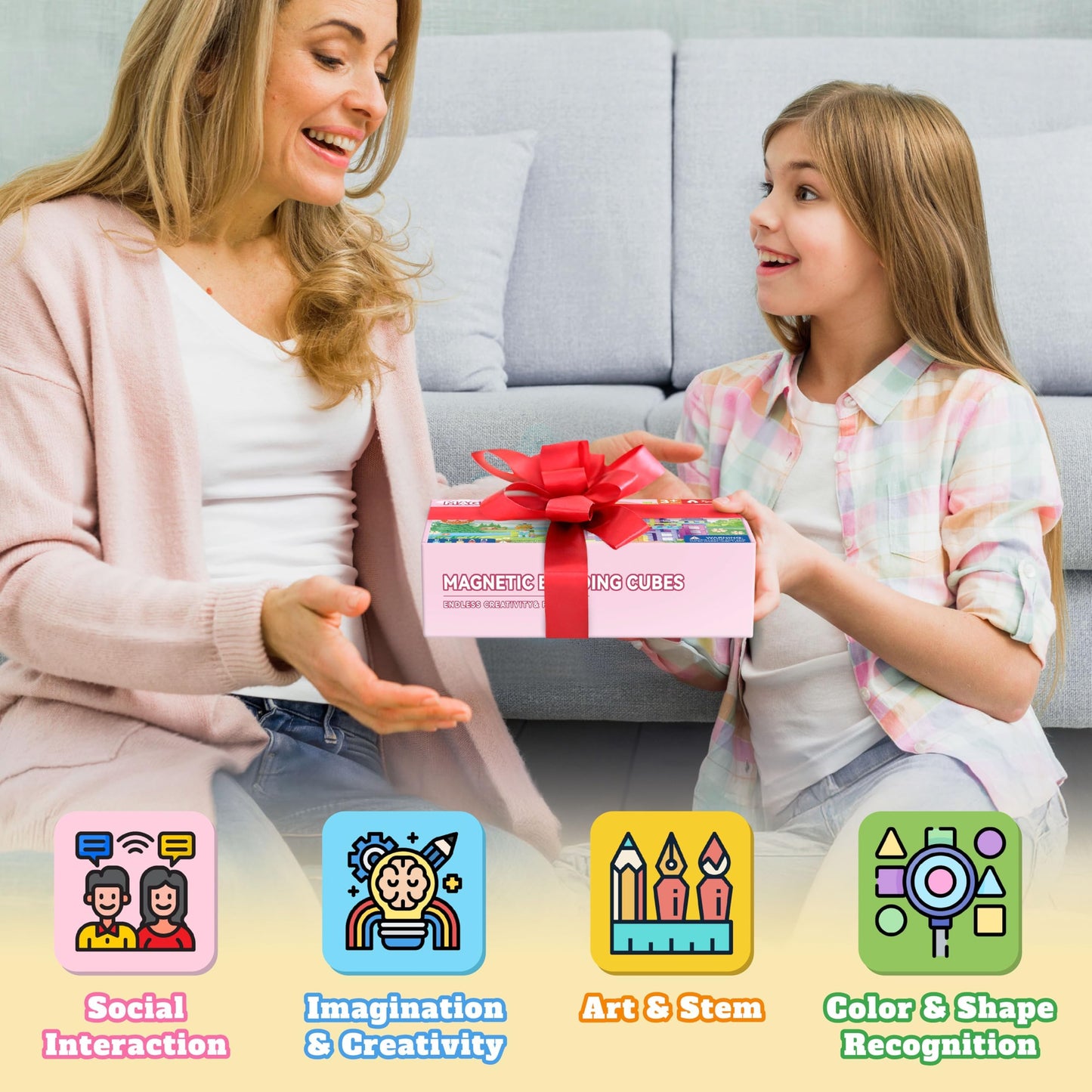 VigorFun 65 PCS Magnetic Blocks Set – 1-Inch Blocks, Macaron Colors, Storage Bag, STEM Play for Kids Aged 3-8