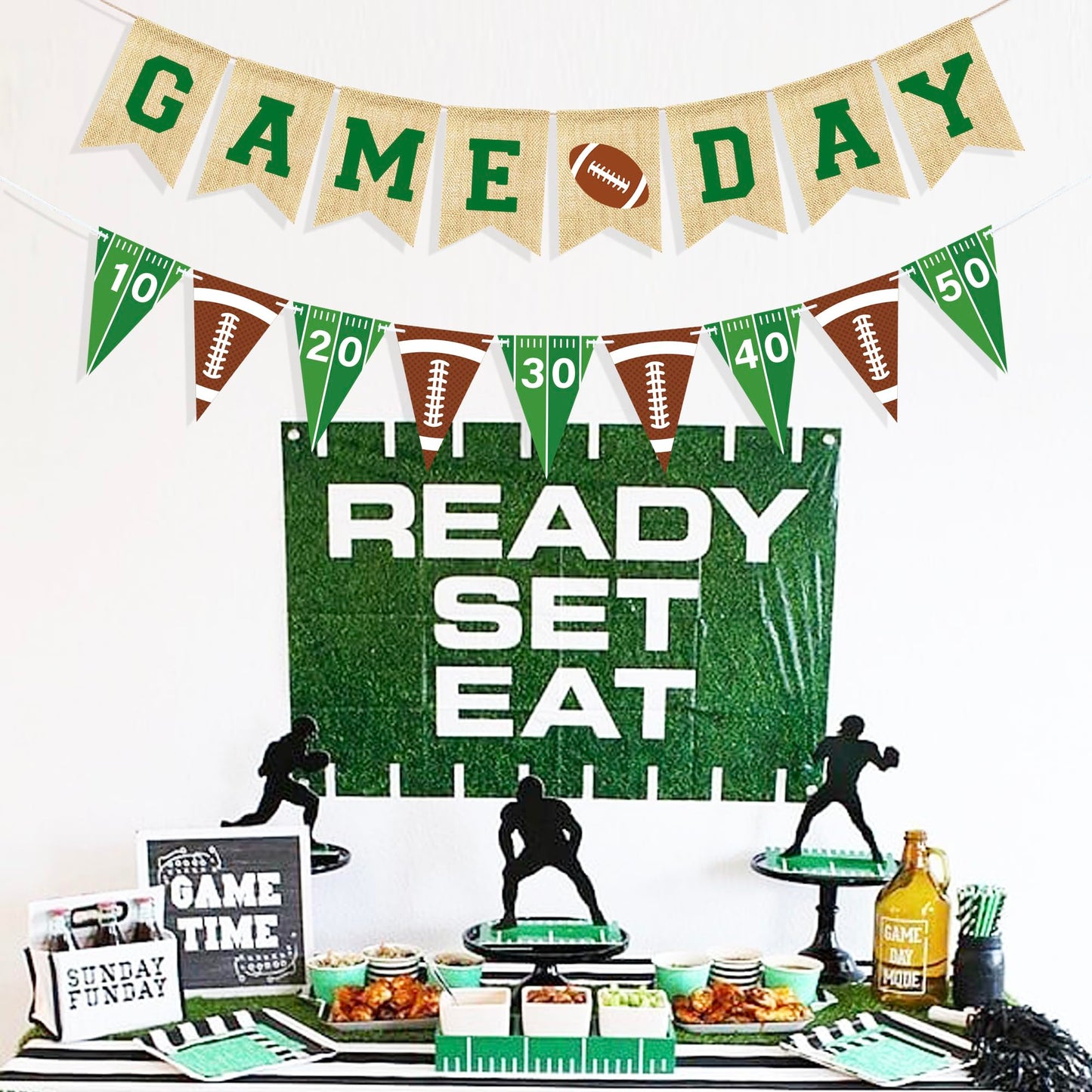 VILIFEVER Game Day Burlap Banner Football Garland – Football Party Decorations