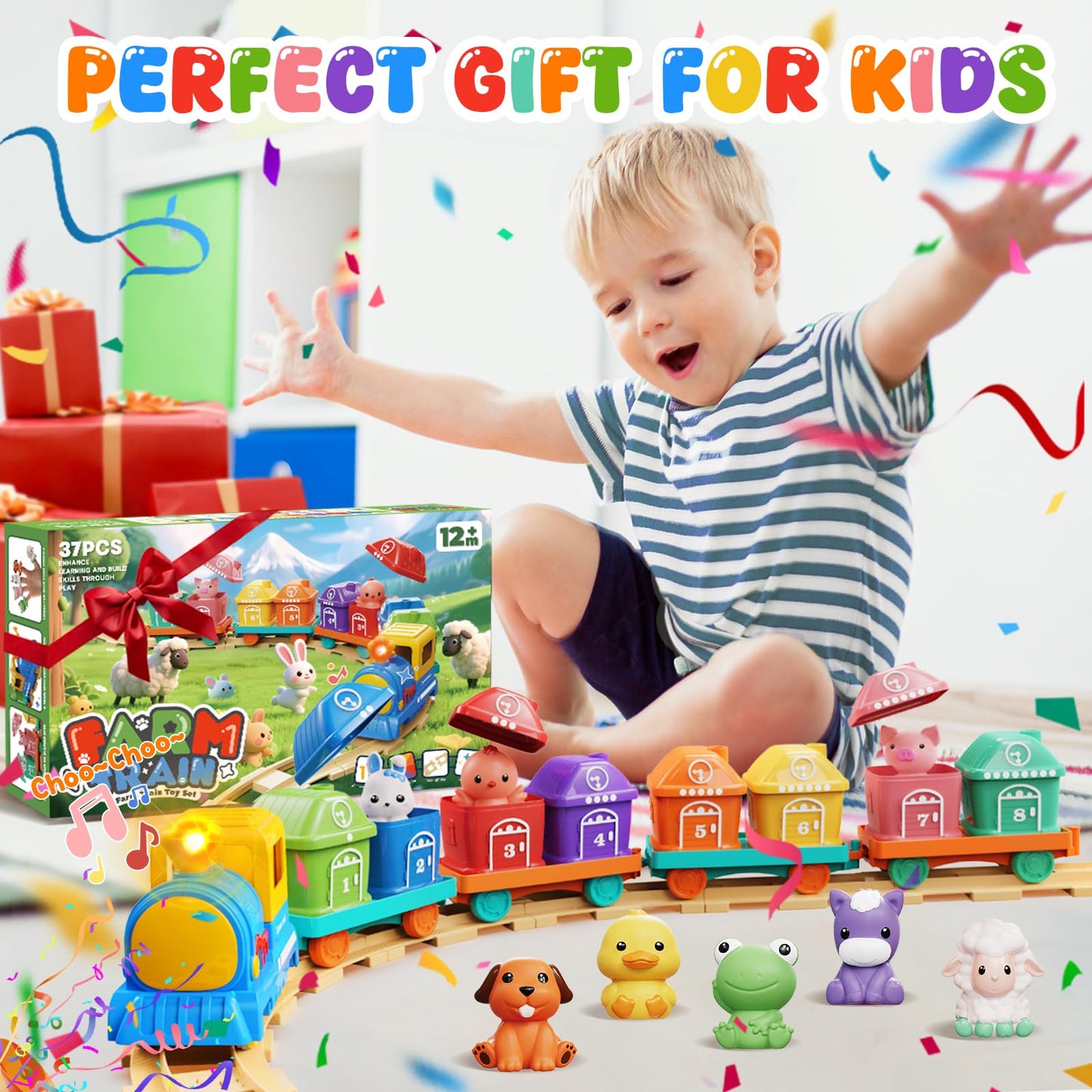 Vinkp Toddler Train Set 1-2-3 Years | Light & Sound Montessori Learning Toy