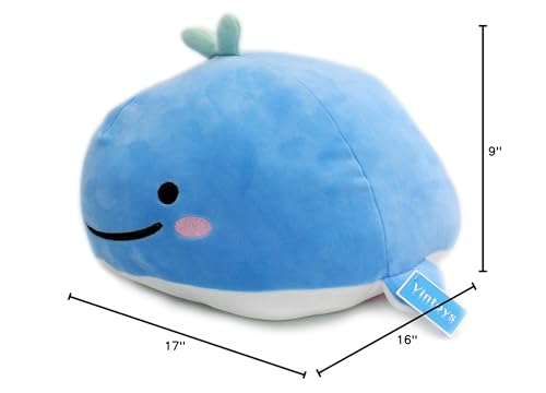 Vintoys Very Soft Blue Whale Plush Pillow – 17" Hugging Toy for Kids