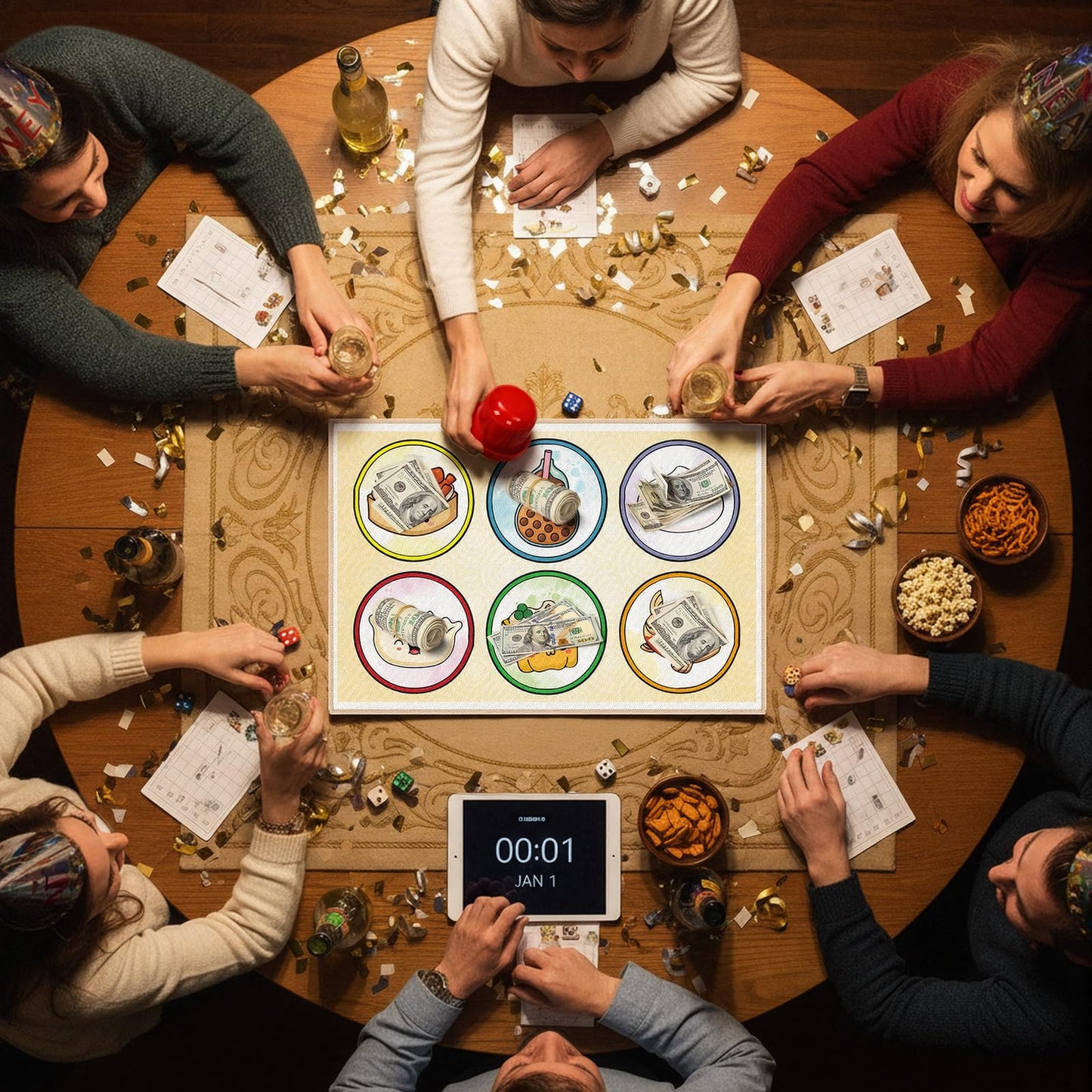 VioraWhite BAU Cua Dice Game Set — Dim Sum Themed Vietnamese Lunar New Year Mat