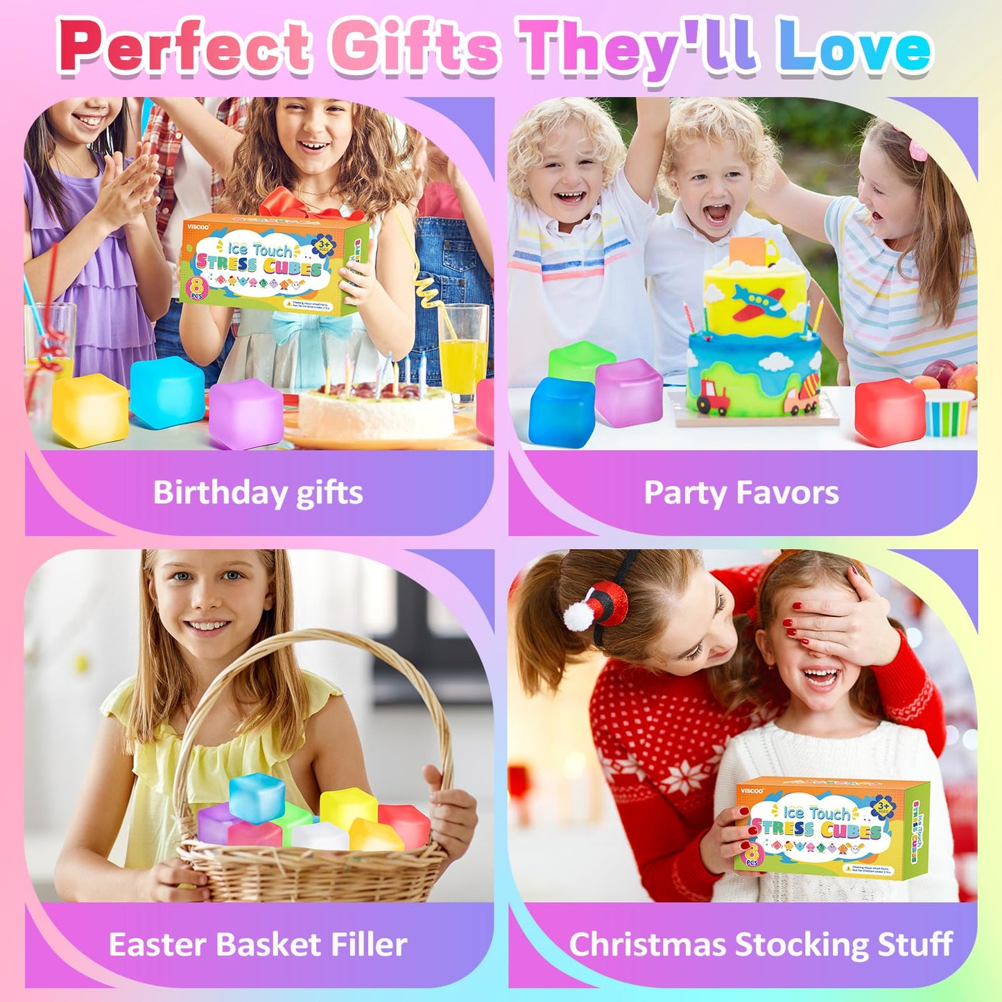 VISCOO 8 Pack Stress Cube – Slow Rising Ice Fidget Balls for Focus, Anxiety Relief, and Classroom Prizes