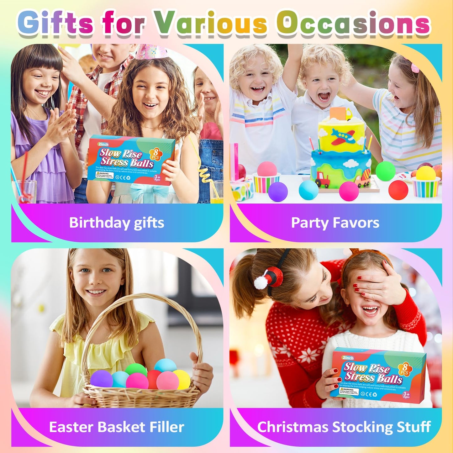 VISCOO 8 Pack Slow Rising Stress Balls - Fidget Toys for Kids & Adults