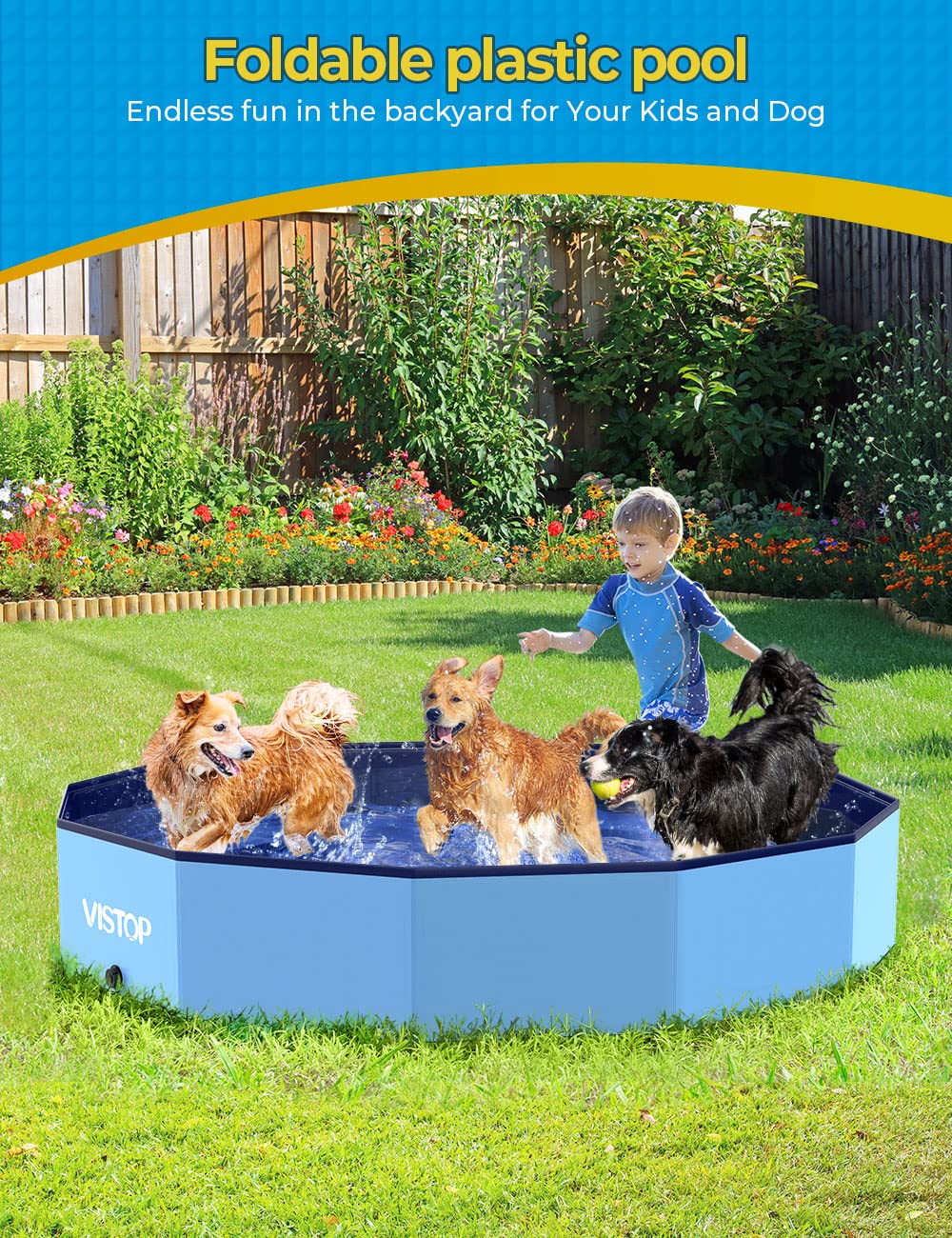 VISTOP XXL Foldable Dog Pool – 67in Portable Hard Shell, Collapsible
