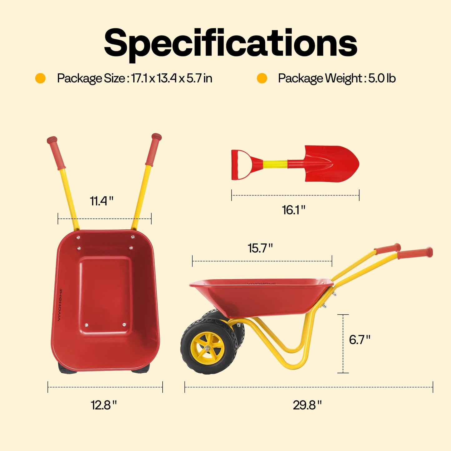 VIVOHOME Kids Wheelbarrow Toy with Toddler Garden Tool Set – Red