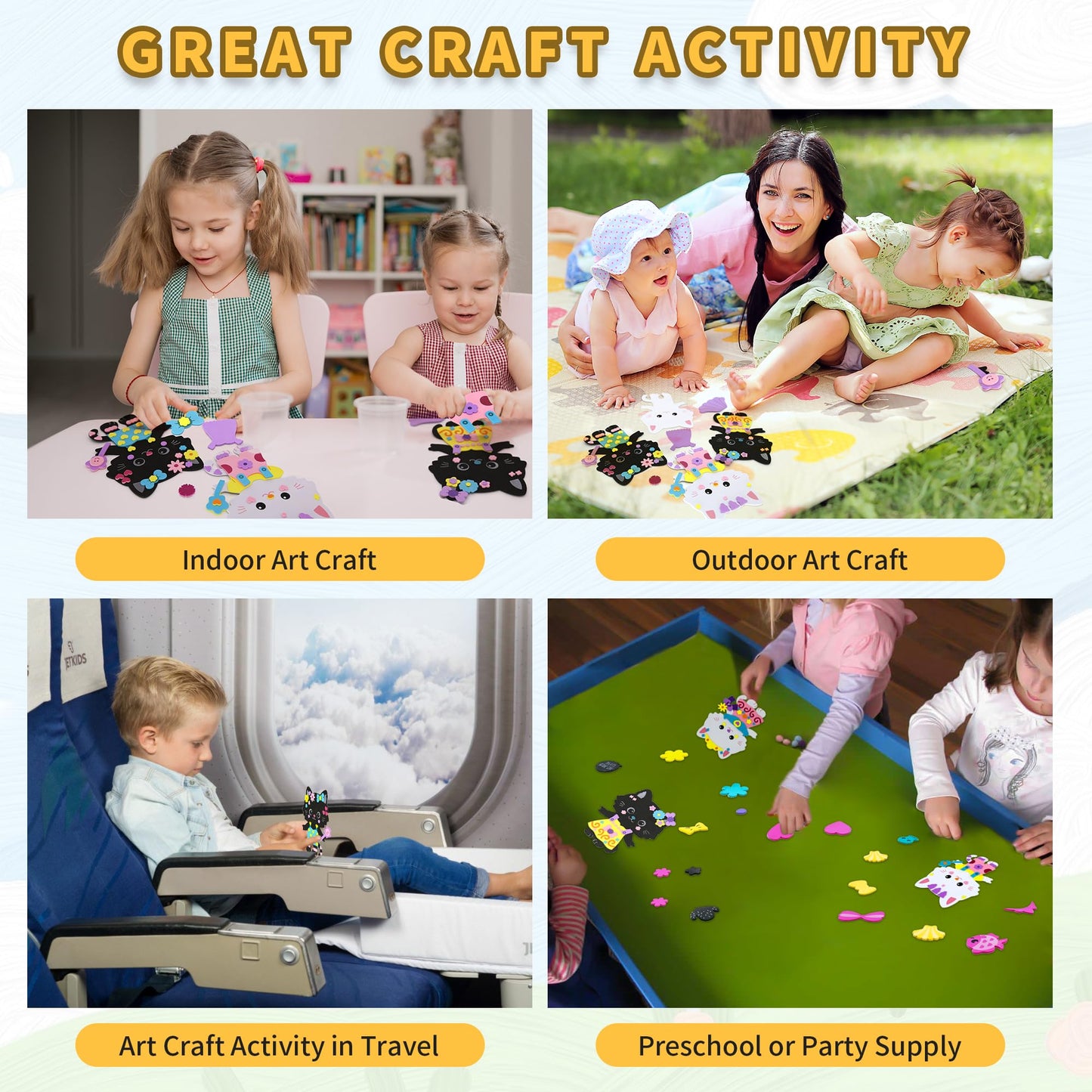 VKPI 4-Piece Cats Foam Art Craft Kit for Kids Ages 4+ | Create Your Own Kittens