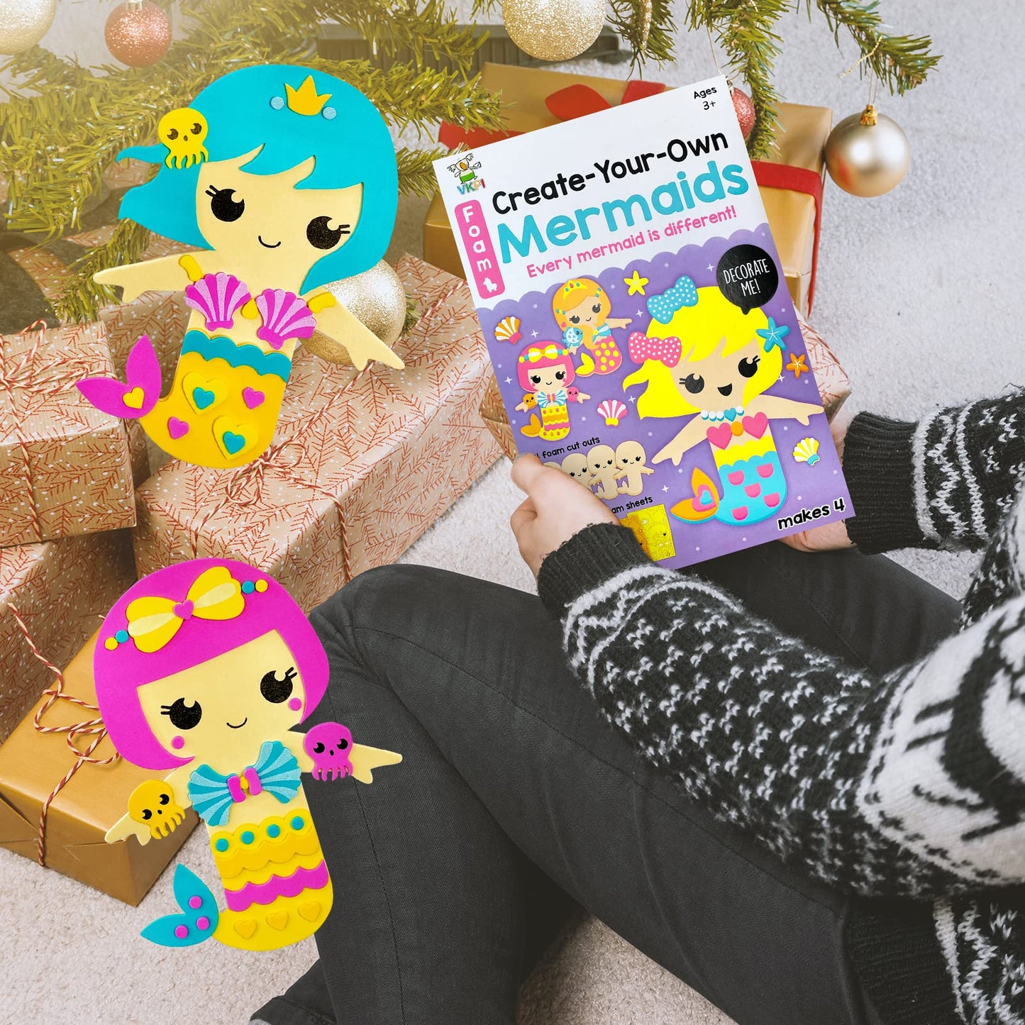 VKPI 4-Piece EVA Foam Mermaid Craft Kit for Kids | Create 3D Mermaid Art