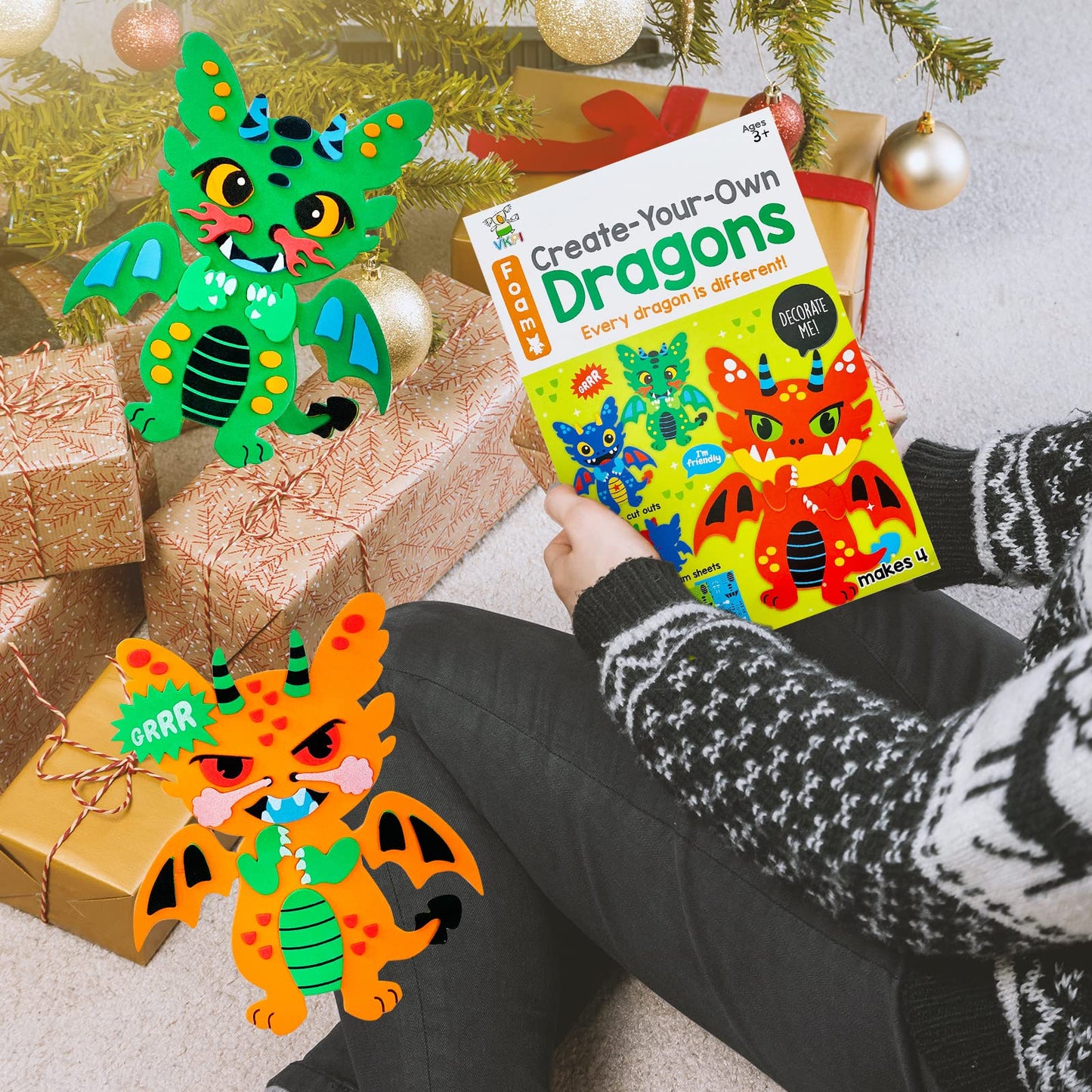 VKPI 4-Piece EVA Foam Dragon Craft Kit for Kids | Create Your Own 3D Dragons
