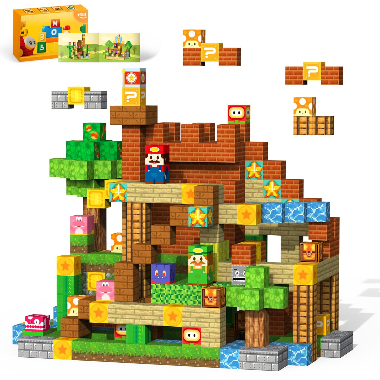 VNLINA Magnetic Blocks 154-Piece STEM Building Toys for Kids | Montessori Sensory Construction Set
