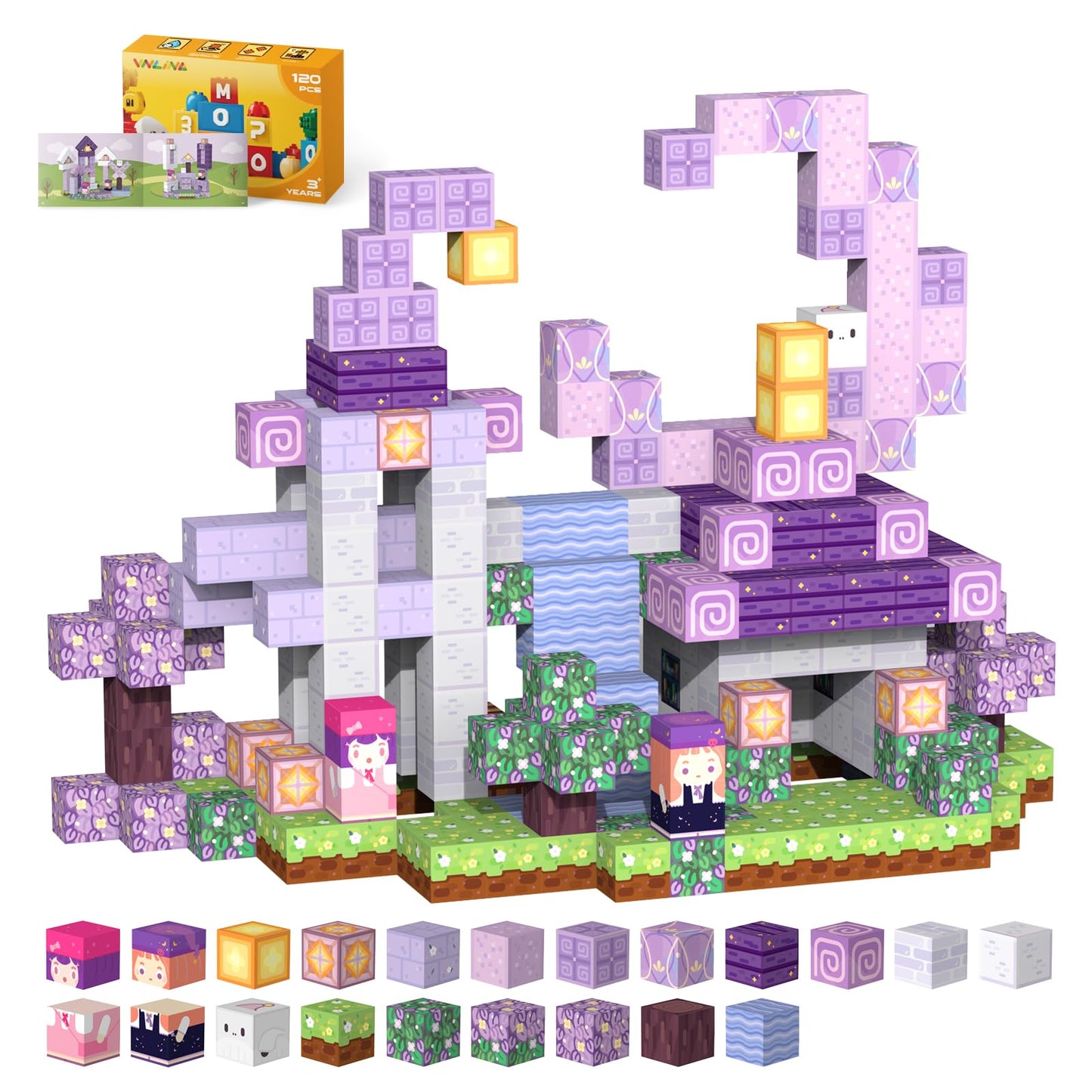 VNLINA Magnetic Blocks 120-Piece Castle Set – STEM & Creative Toy for Kids