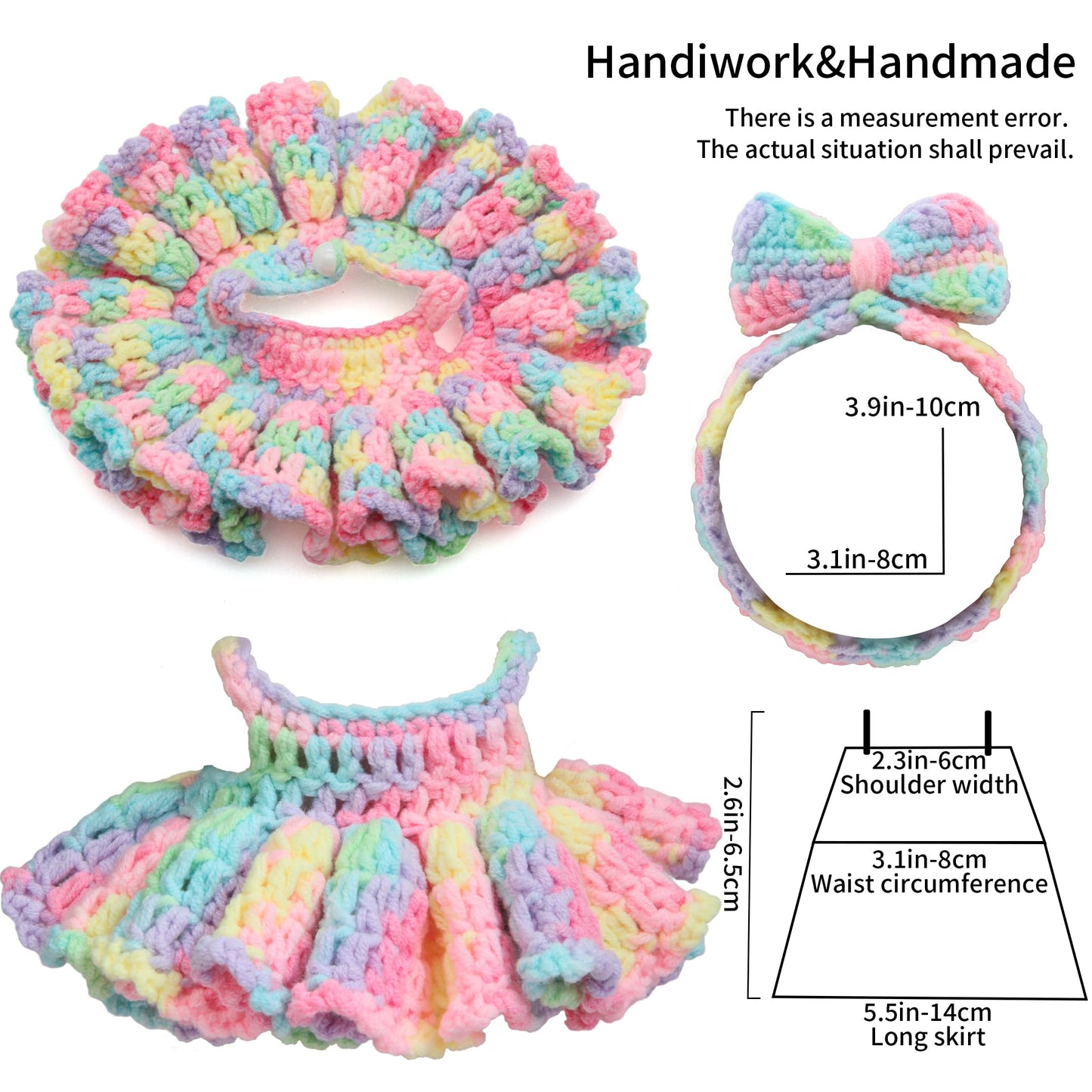 Voccim Handmade Crochet Doll Clothes – Iridescent Halter Dress & Headband for 15cm & 17cm Dolls