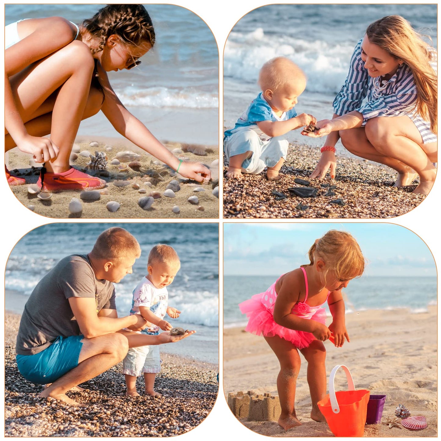 Vodolo 2-Piece Beach Mesh Shovel Set with 2 Mesh Bags | Shell & Fossil Sifter for Beach Adventures