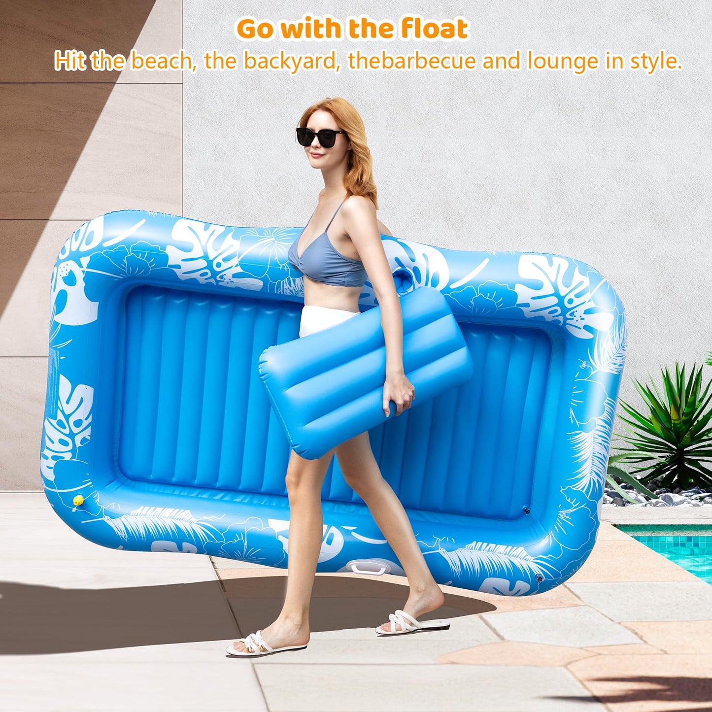 Voice-tank Inflatable Tanning Pool Lounger with Sprinkler — 77 x 48 in, 6-in-1 Float