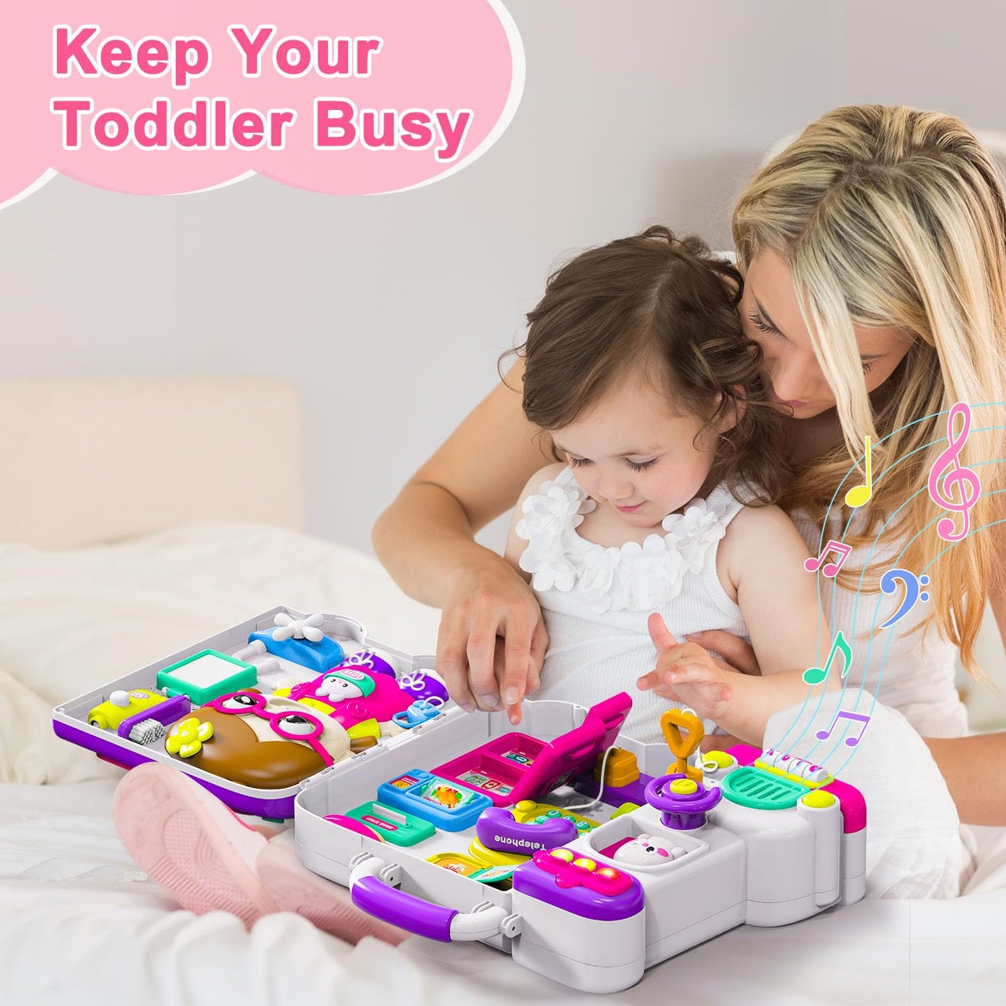 VOILBTOY Busy Board for Toddlers 1-3 – Musical & Bilingual Learning Toy