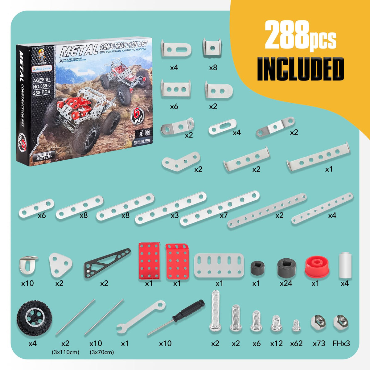 Volico 6-in-1 STEM Kit | 288-Piece Engineering Toys for Kids 5-12