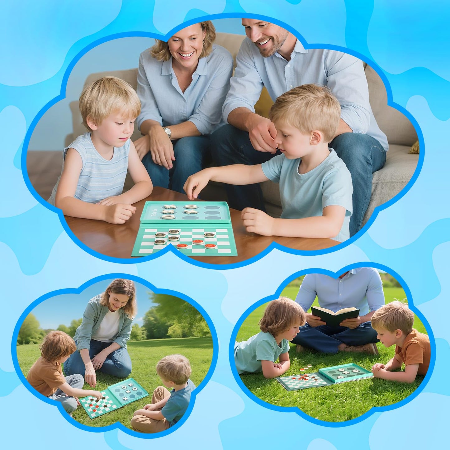 VOLSION 2-in-1 Magnetic Checkers & Tic-Tac-Toe Board Game | Travel-Friendly for Kids 3+