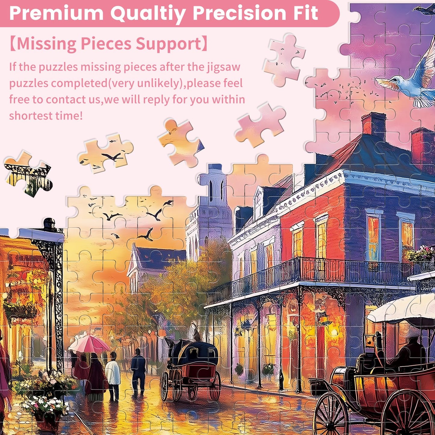 VOLUVOLU 500-Piece Evening Street Puzzle for Adults – Vintage Carriage Scene