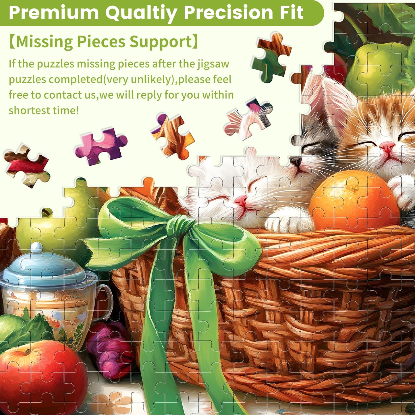 VOLUVOLU 300-Piece Cat & Fruit Basket Jigsaw Puzzle for Adults – Fun Animal Puzzle Gift