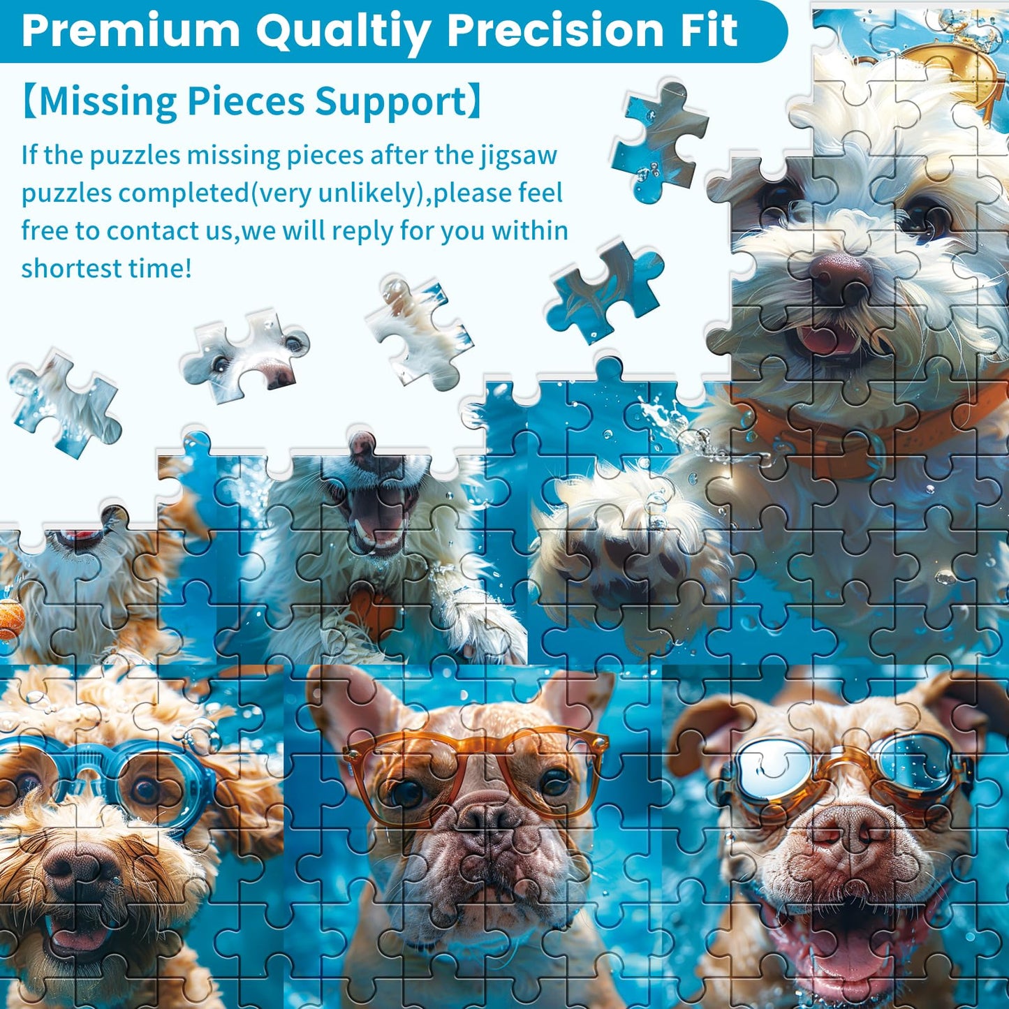 VOLUVOLU 500 Piece Puzzle for Adults – Funny Puppy & Underwater Dogs (20.5×15 in)