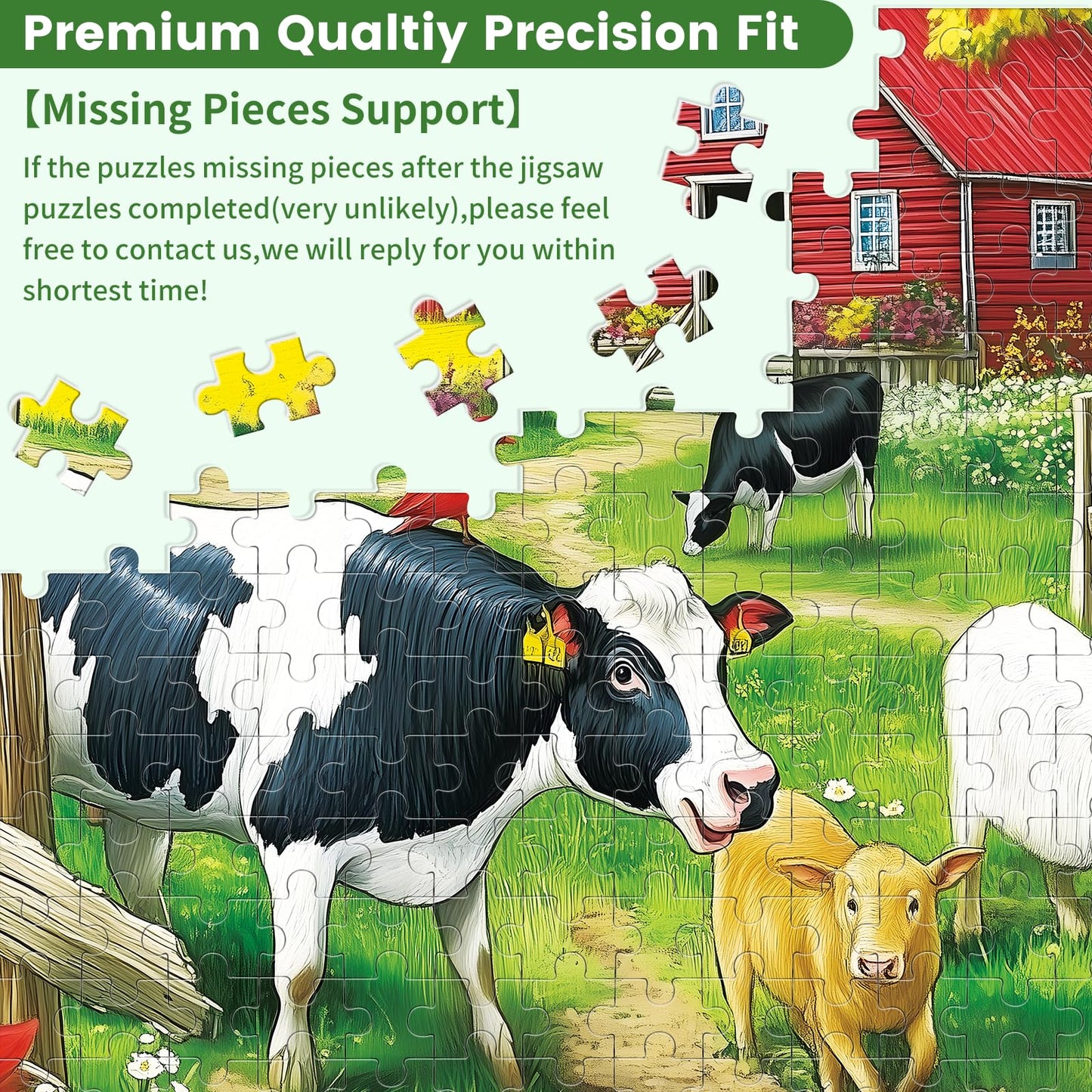 VOLUVOLU 300-Piece Pasture Cows Puzzle – Family Fun Gift Ready (20.5 x 15 Inches)