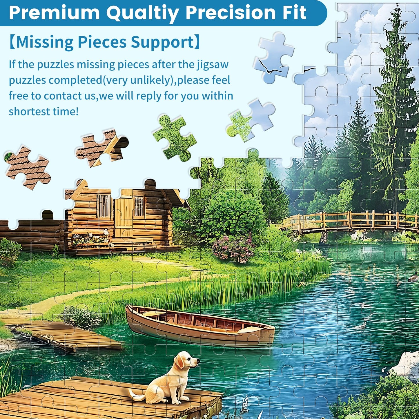 VOLUVOLU 1000 Piece Puzzles for Adults – Spring & Summer Landscape with Wooden Cabin & Dogs