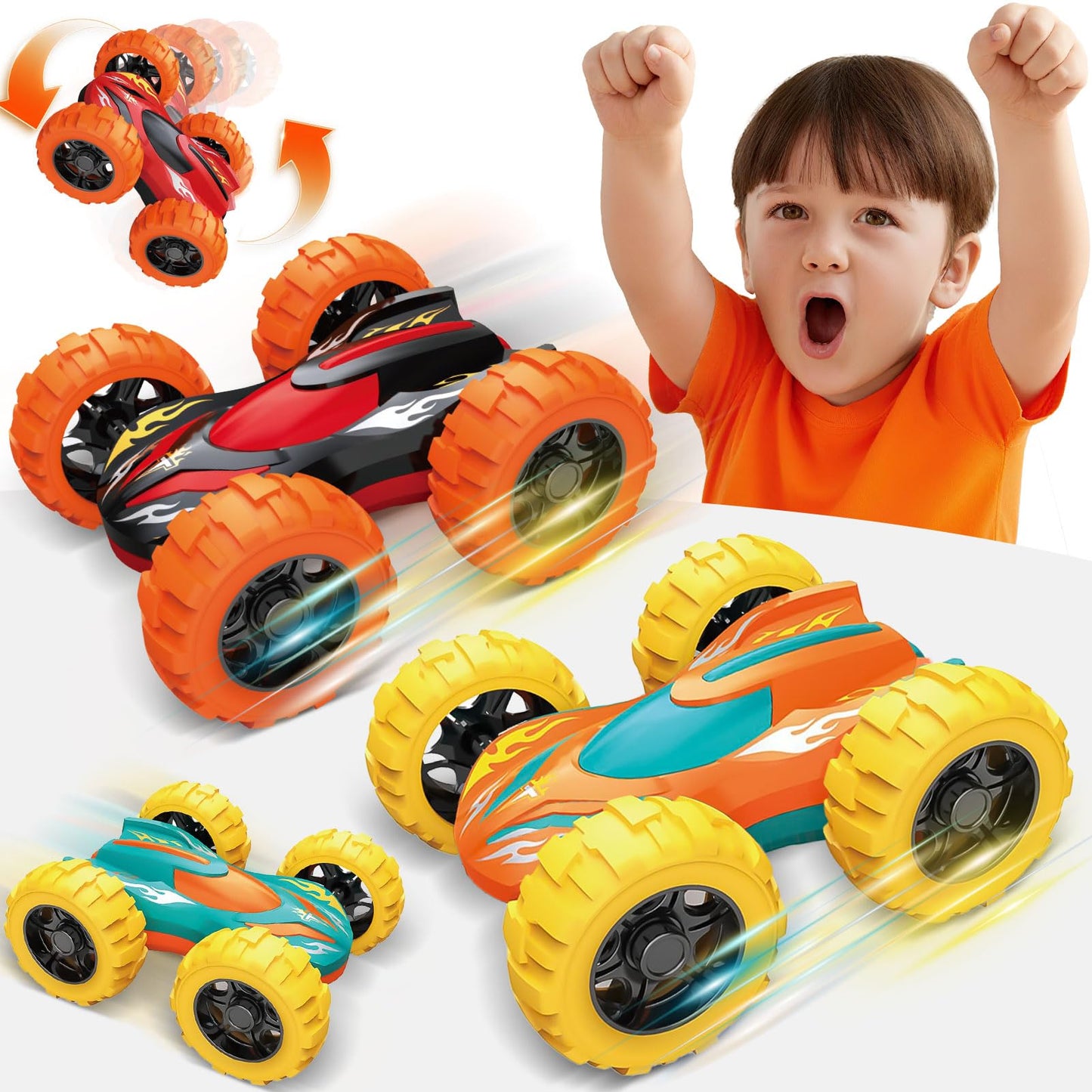 VONZAWAY Double-Sided Flip Monster Trucks for Ages 3-5 – Friction-Powered 4WD Toys