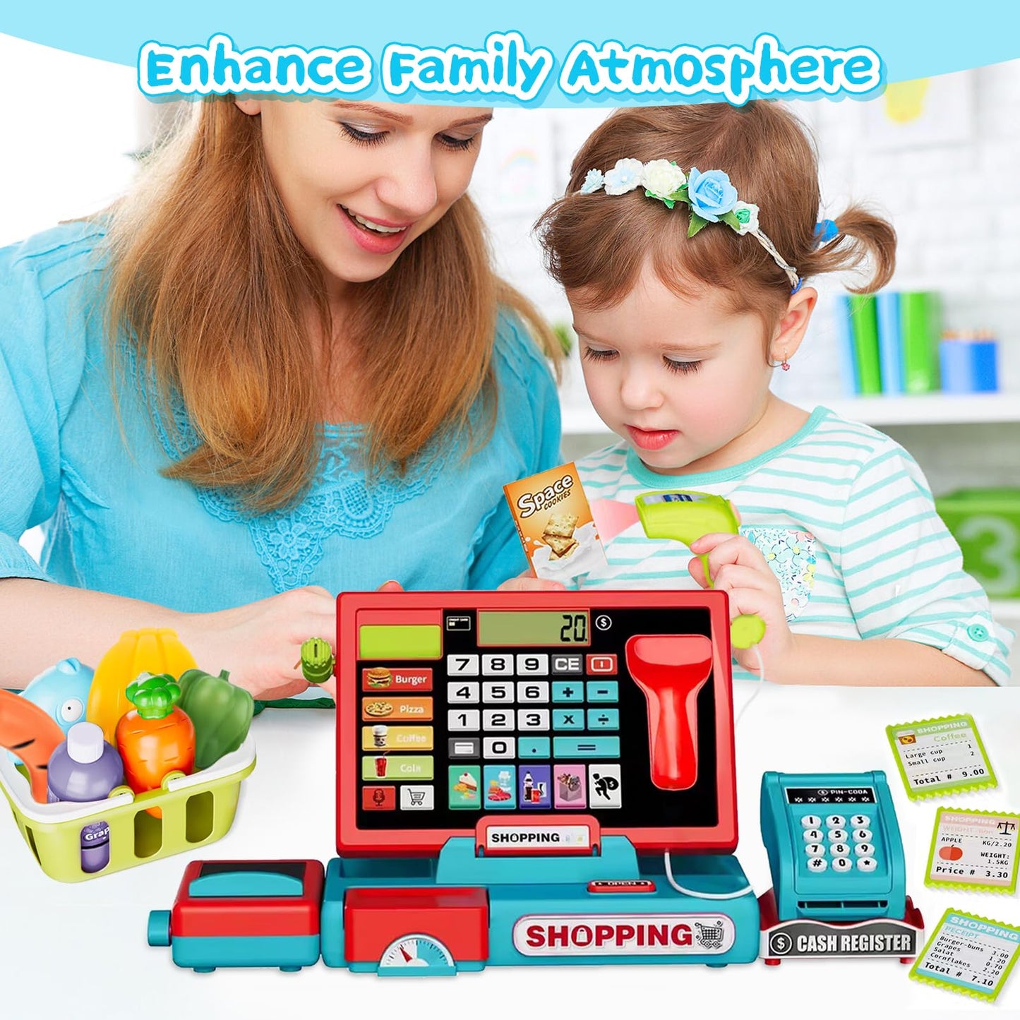 VOPOGLNE Cash Register Playset for Kids – Real Calculator, Music & Pretend Store