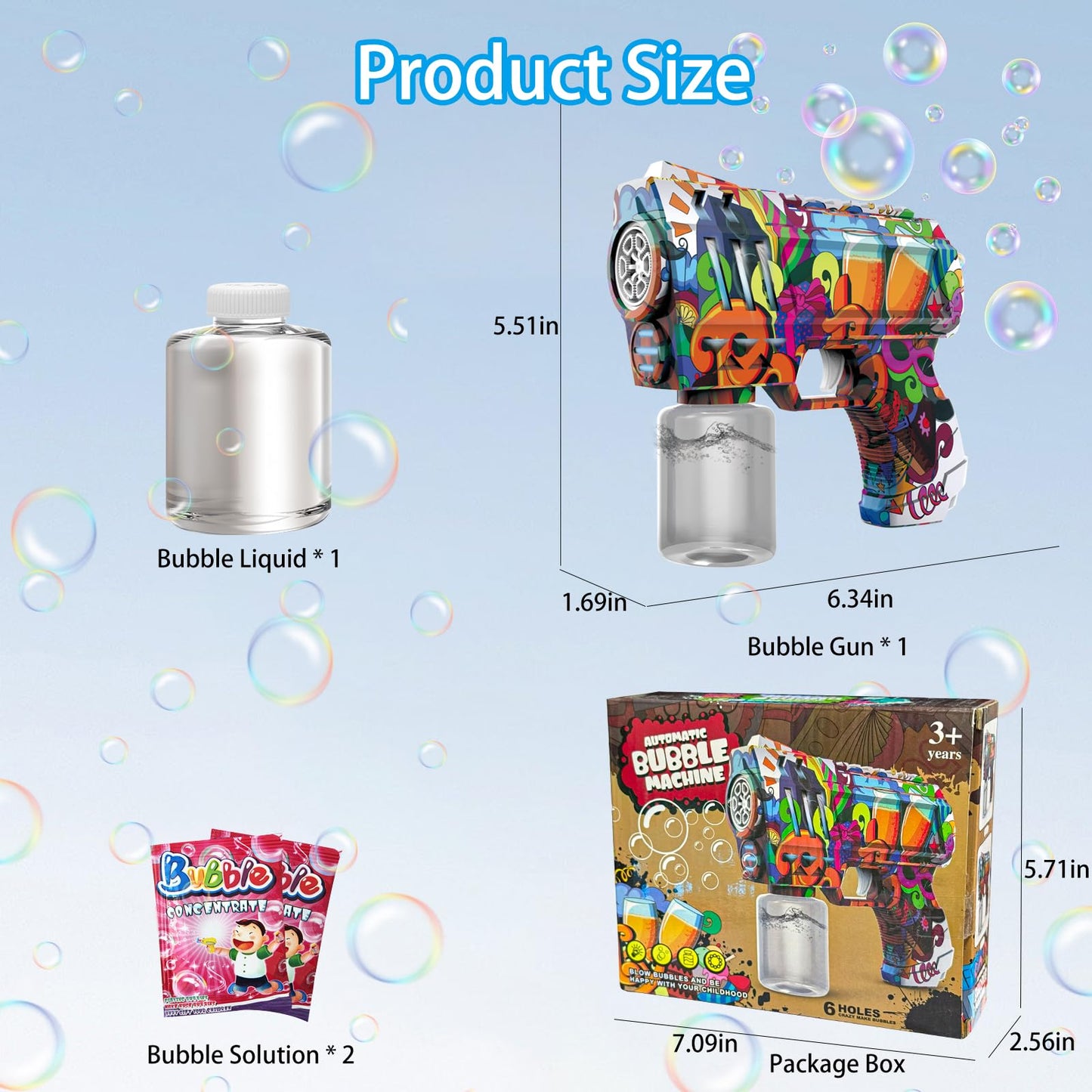 VORBLIX Bubble Gun with LED Lights – 6-Hole Bubble Blaster for Kids 3-8 | Leak-Proof Outdoor Toy