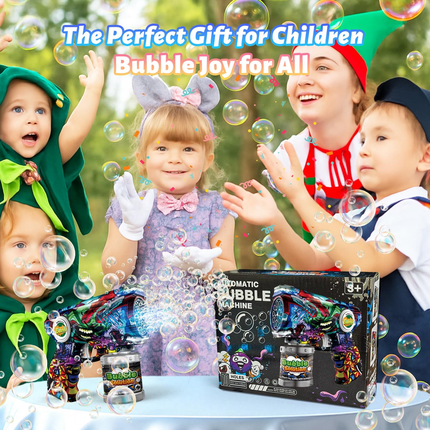 VORBLIX Bubble Gun for Kids — LED Lights, 10-Hole Auto Bubble Machine, Leak-Proof Design