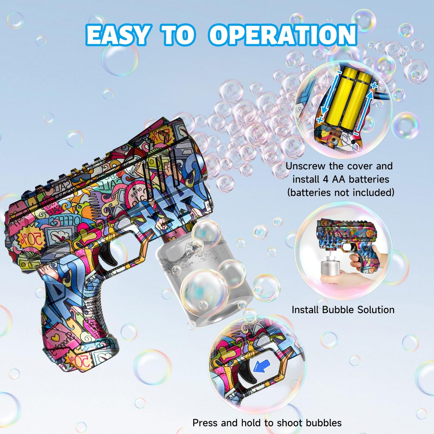 VORBLIX Bubble Gun with LED Lights - 6-Hole, Leak-Proof Bubble Blaster for Kids 3-8