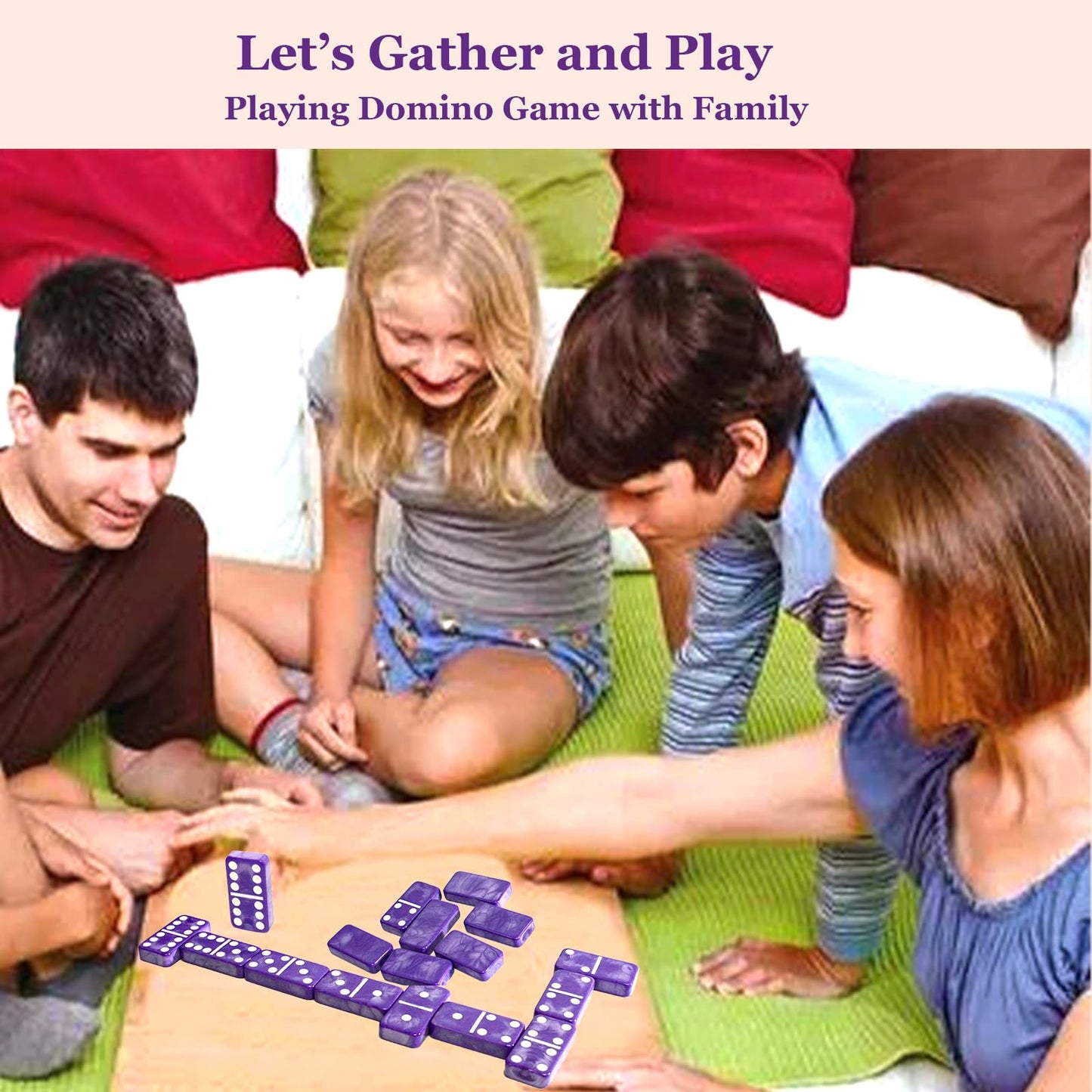 Vovotuzzi Dominos Set for Adults & Kids – Double Six Purple Tiles with Leather Case