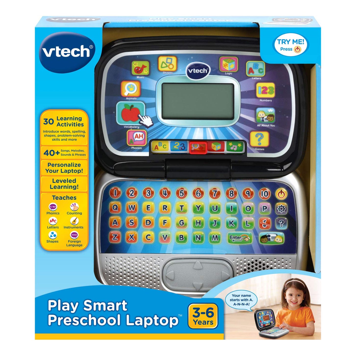 VTech Play Smart Preschool Laptop, Black – 30 Activities for Early Learning