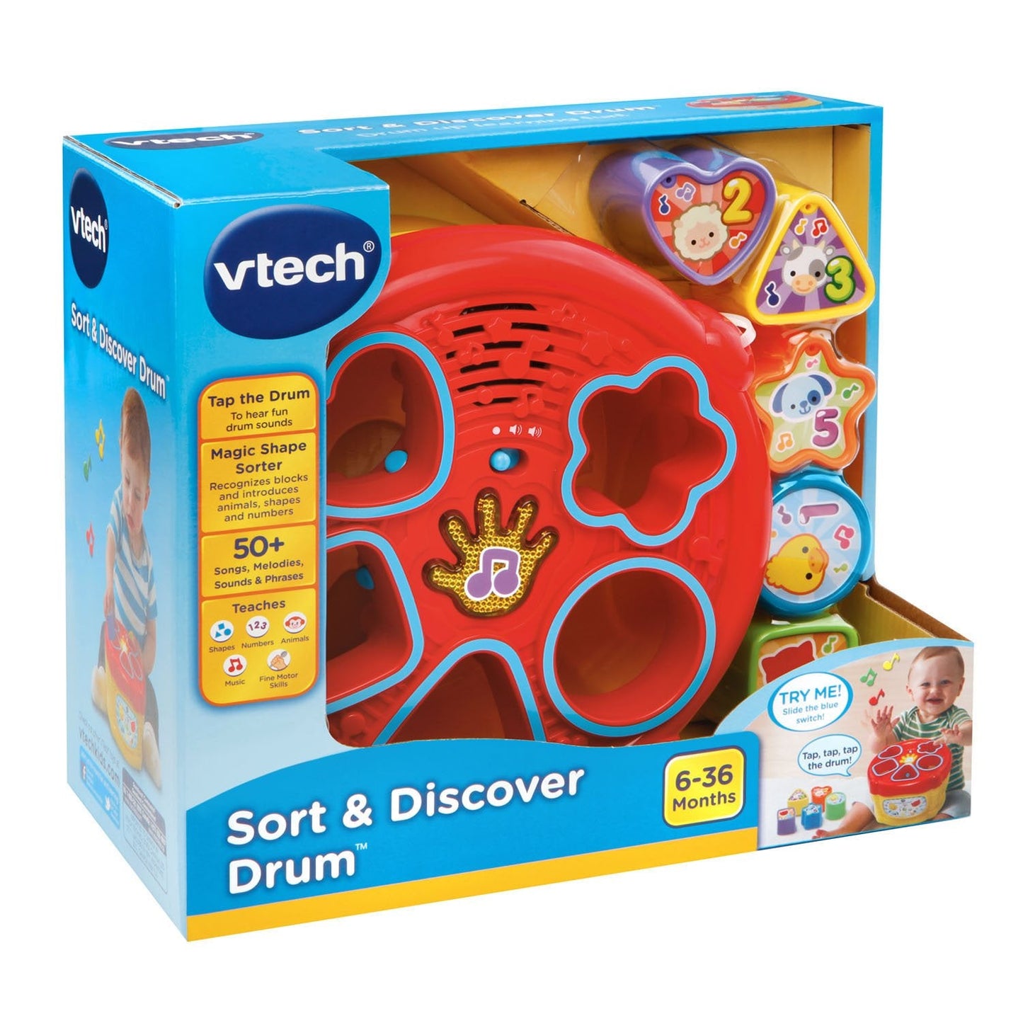 VTech Sort and Discover Drum - Yellow Baby Musical Toy for 6-36 Months