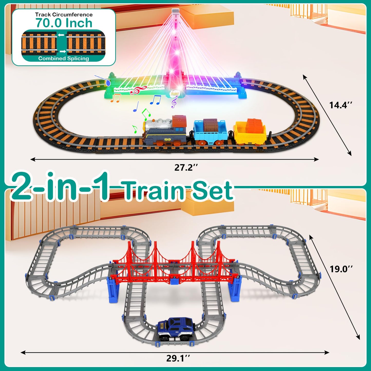 Vunrahsg Electric Train Set for Kids 4-8 — 103-Piece 2-in-1 Car & Train Playset