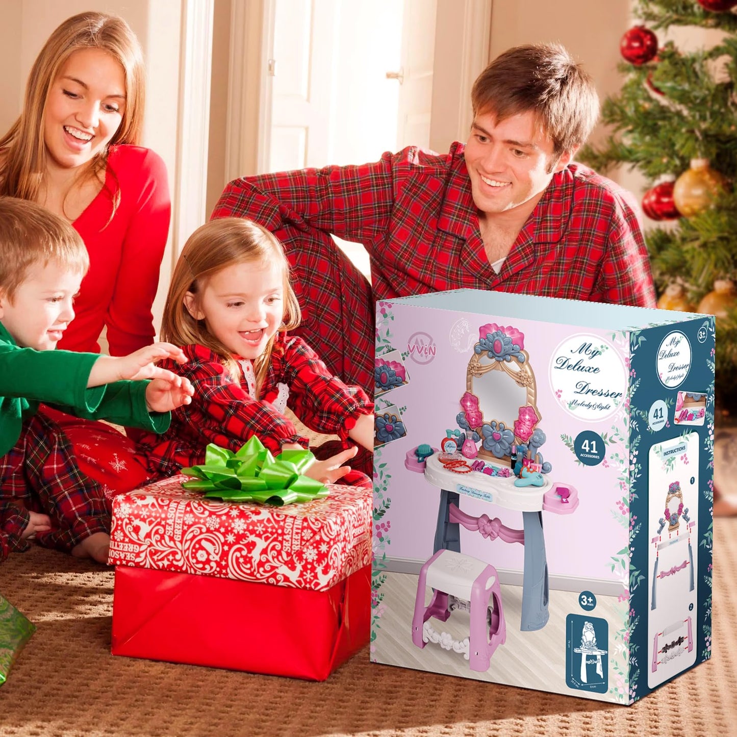 VViN Kids Vanity Set – Light & Music Princess Table with Stool & Accessories for Ages 3–5