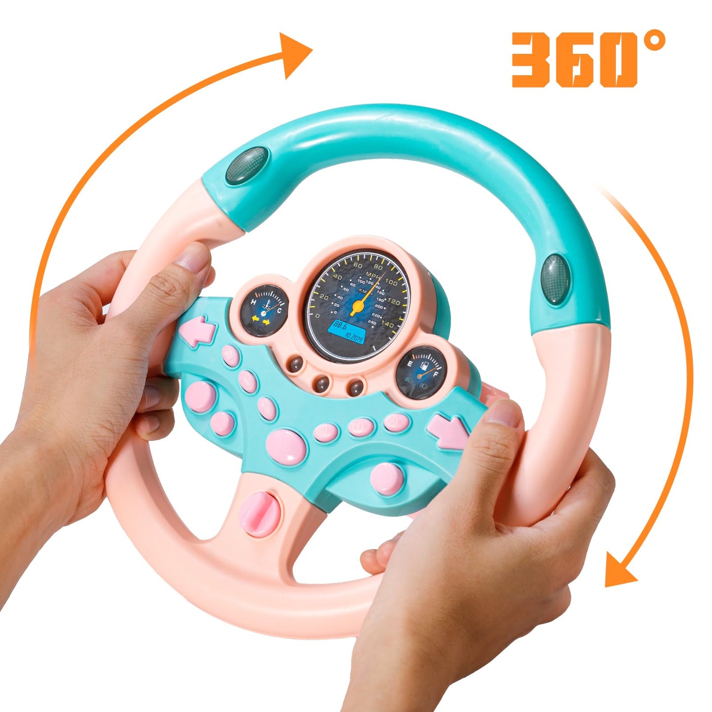VVistch Kids Steering Wheel Toy with Light and Music (Pink) – Backseat Driving Toy