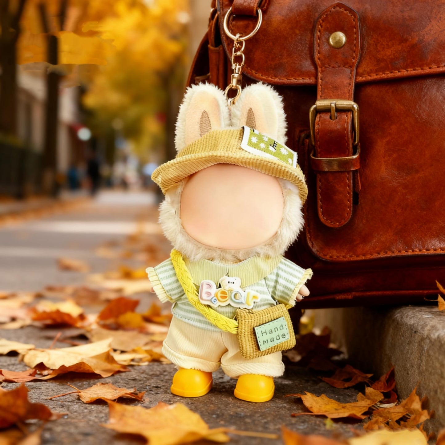 VVQUI 17cm Doll Clothes – 6-Piece Yellow Outfit Set with Hat, Shirt, Pant, Shoes, Glasses & Backpack