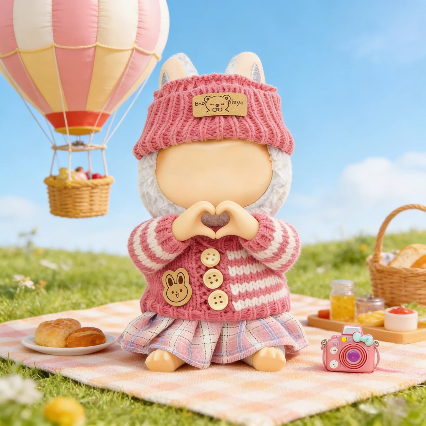 VVQUI 17cm Doll Clothes - 4-Piece Set (No Doll) | Hat, Sweater, Skirt & Mini Camera in Pink