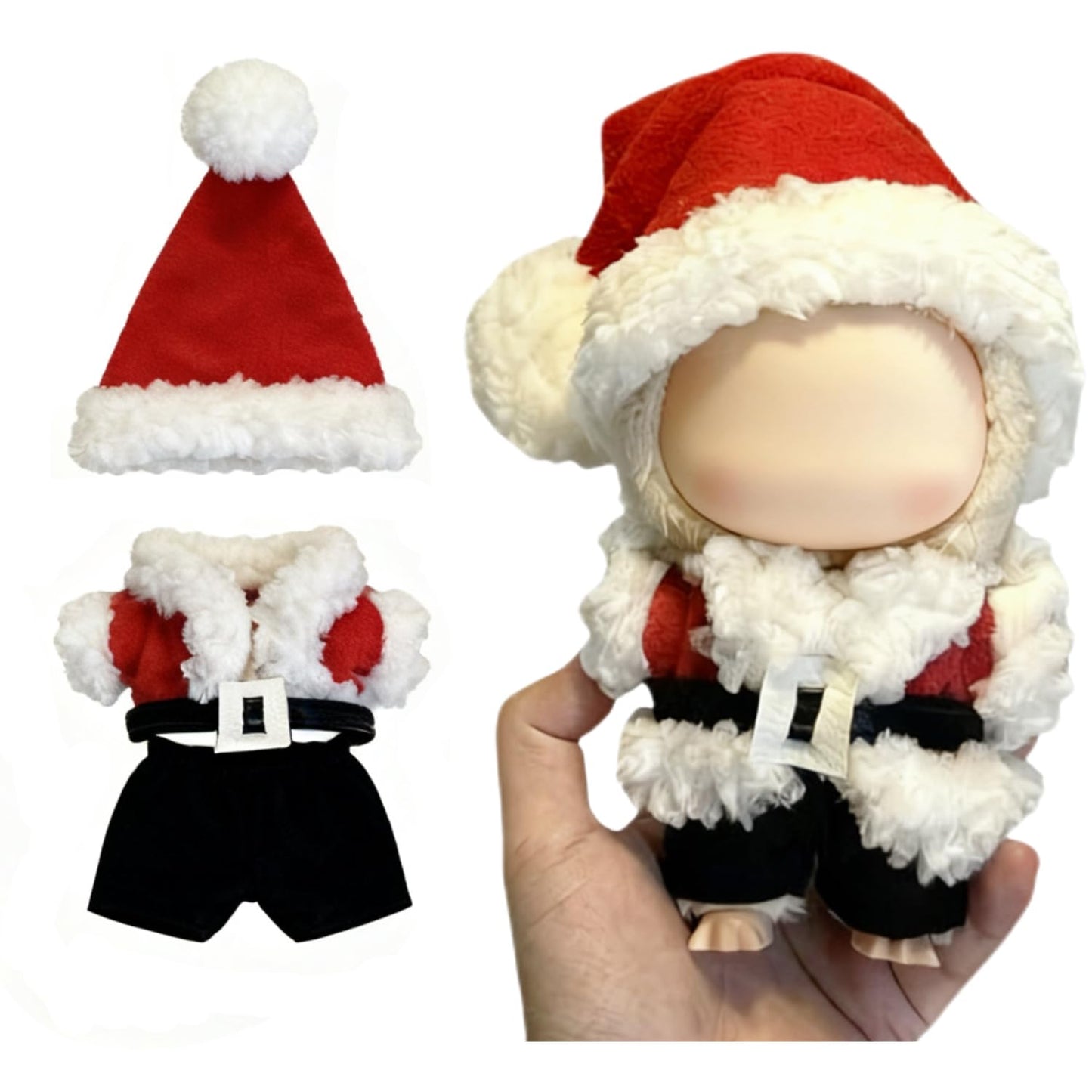 VVQUI Christmas Doll Clothes for 17cm Dolls – 4-Piece Crochet Holiday Outfit with Santa Hat