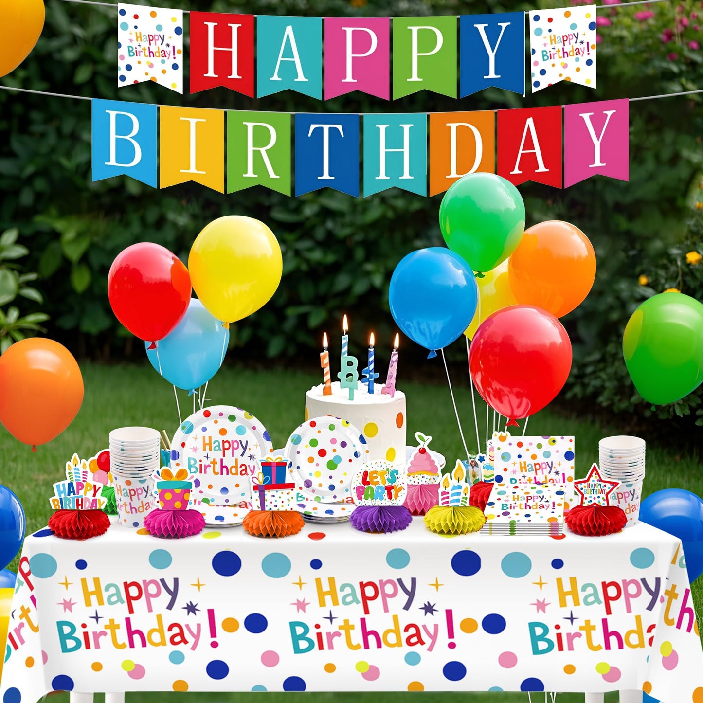 VVSBPL 127Pcs Happy Birthday Party Supplies – Dot Design Disposable Tableware Set for 24