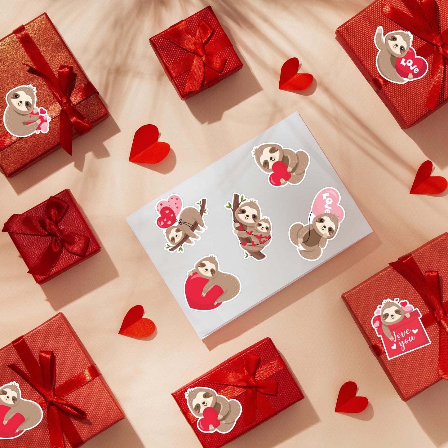 W1cwey Valentine Sloth Sticker Roll - 1,000 Waterproof Vinyl Stickers for Laptops & More