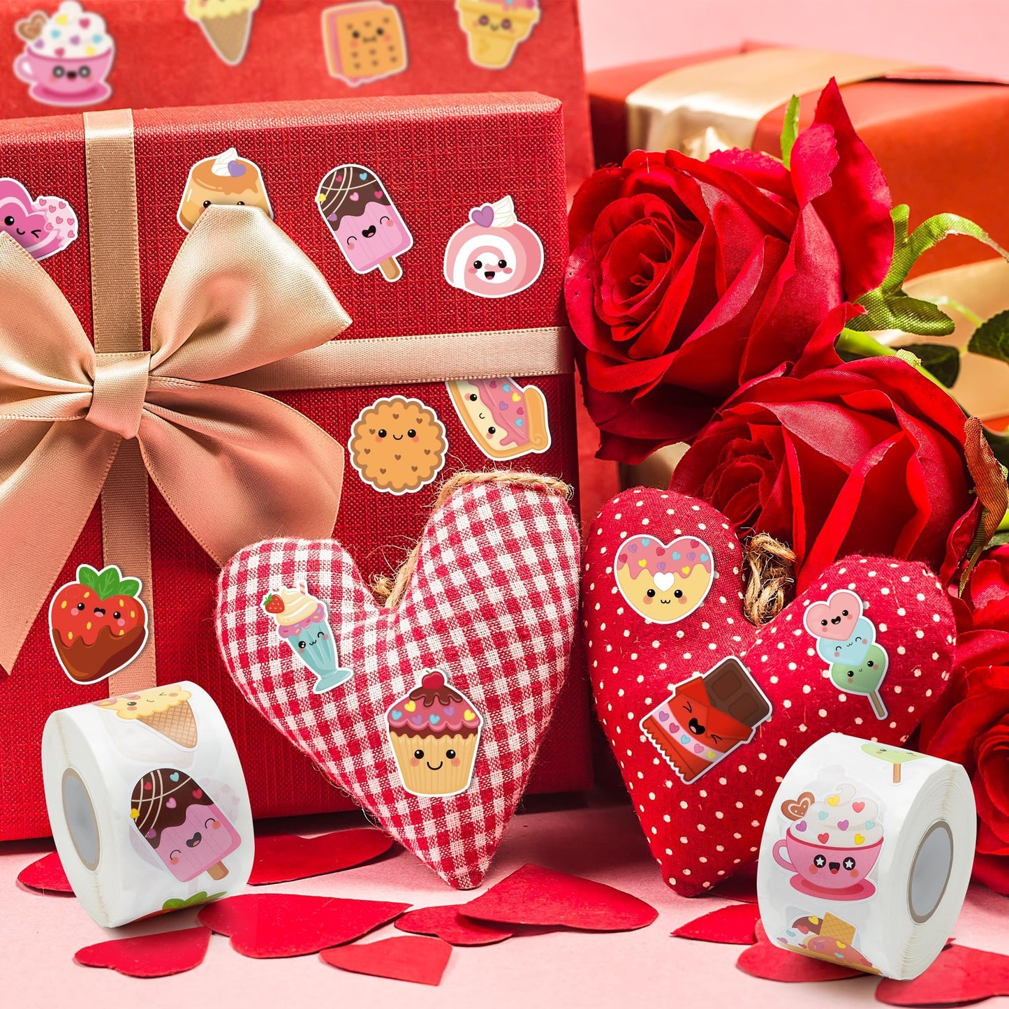 W1cwey Valentine's Day Sticker Roll – Cartoon Dessert Collection