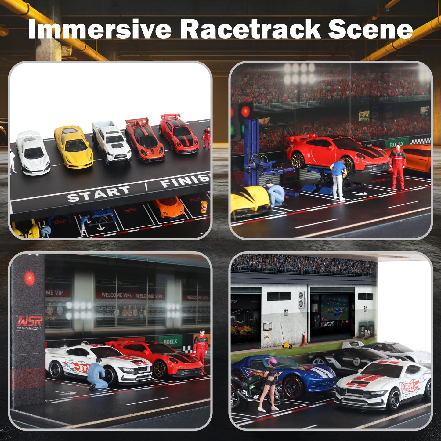 Waivvy Display Case for Hot Wheels: LED 4-Level 1:64 Diecast Storage Diorama