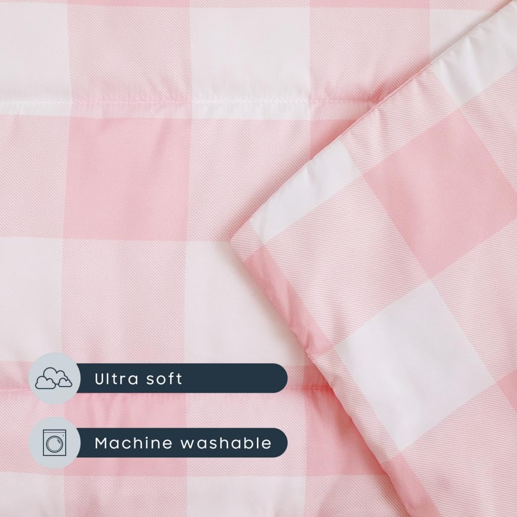 Wake In Cloud Toddler Nap Mat with Pillow & Blanket – Gingham Pink/White, 50x20