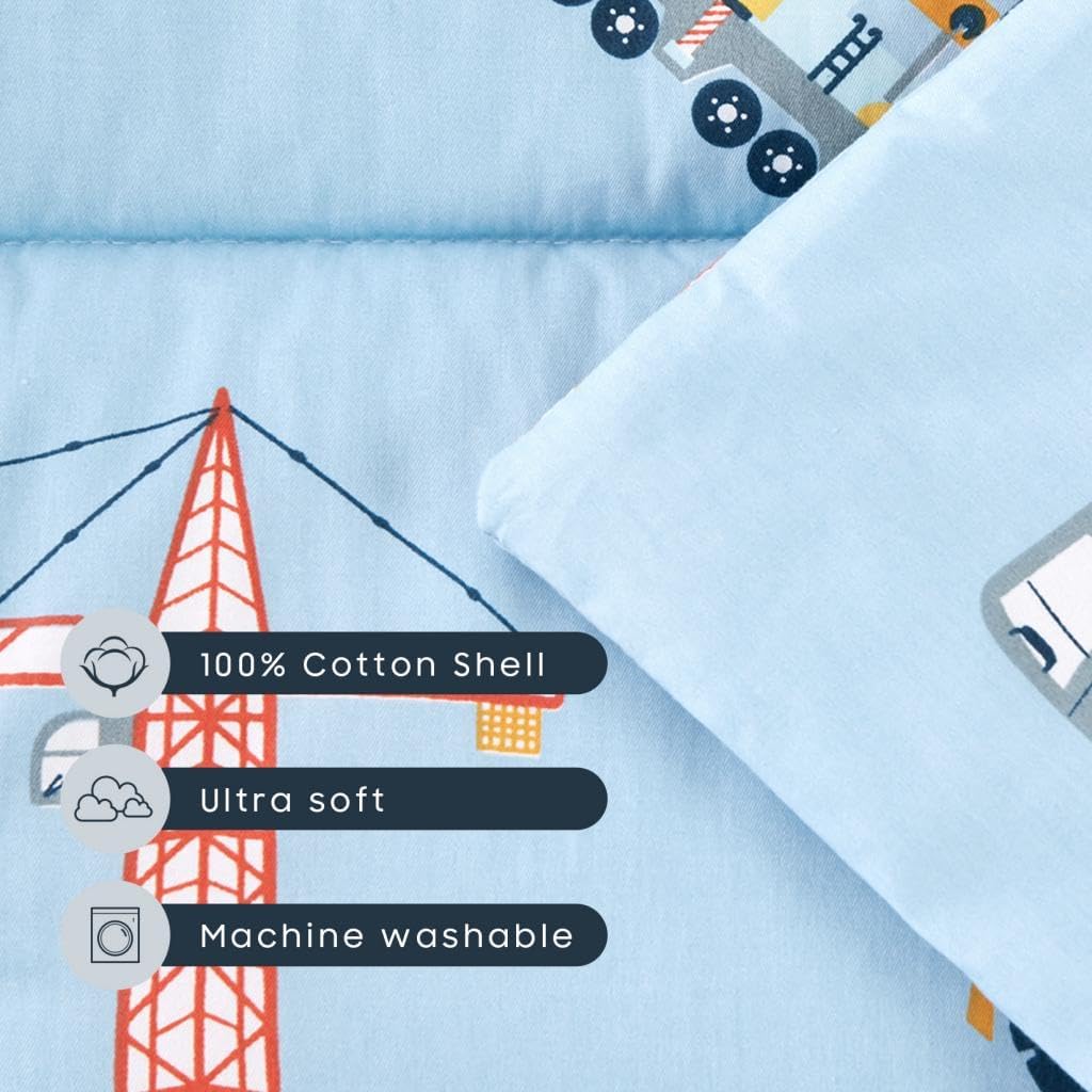 Wake In Cloud Toddler Nap Mat with Pillow & Blanket – 50x20, 100% Cotton, Cars & Trucks, Blue