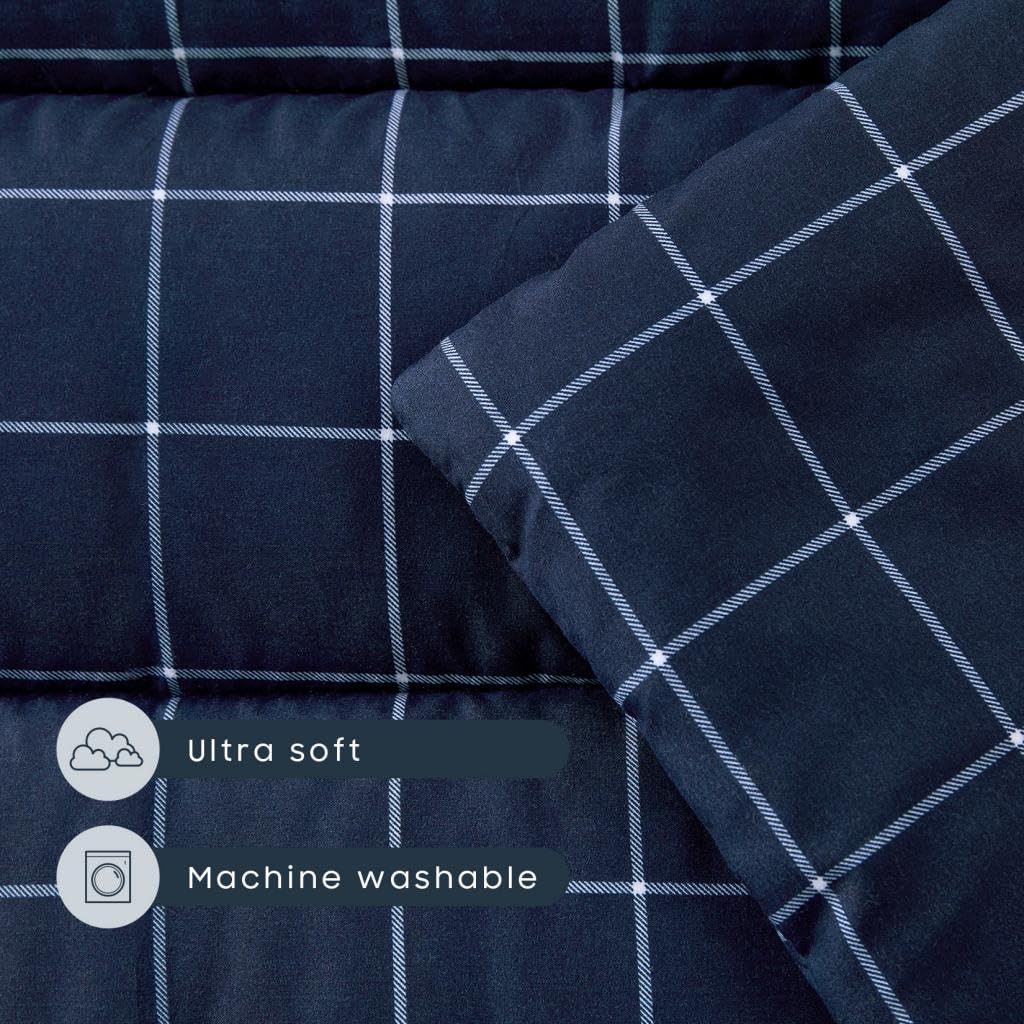 Wake In Cloud Toddler Nap Mat with Pillow & Blanket – Gingham Navy White, 50x20