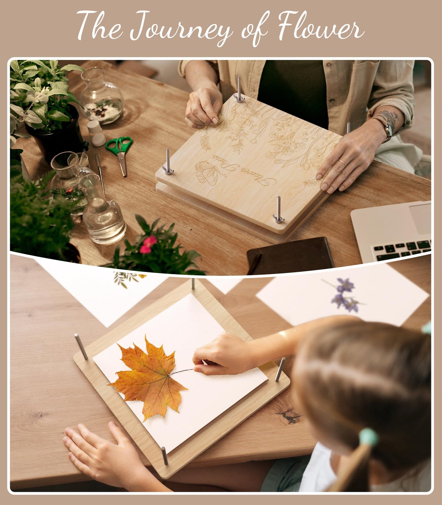 Wakhow Flower Press Kit – 11x11 Large Wooden Flower Press for DIY Dried Flowers