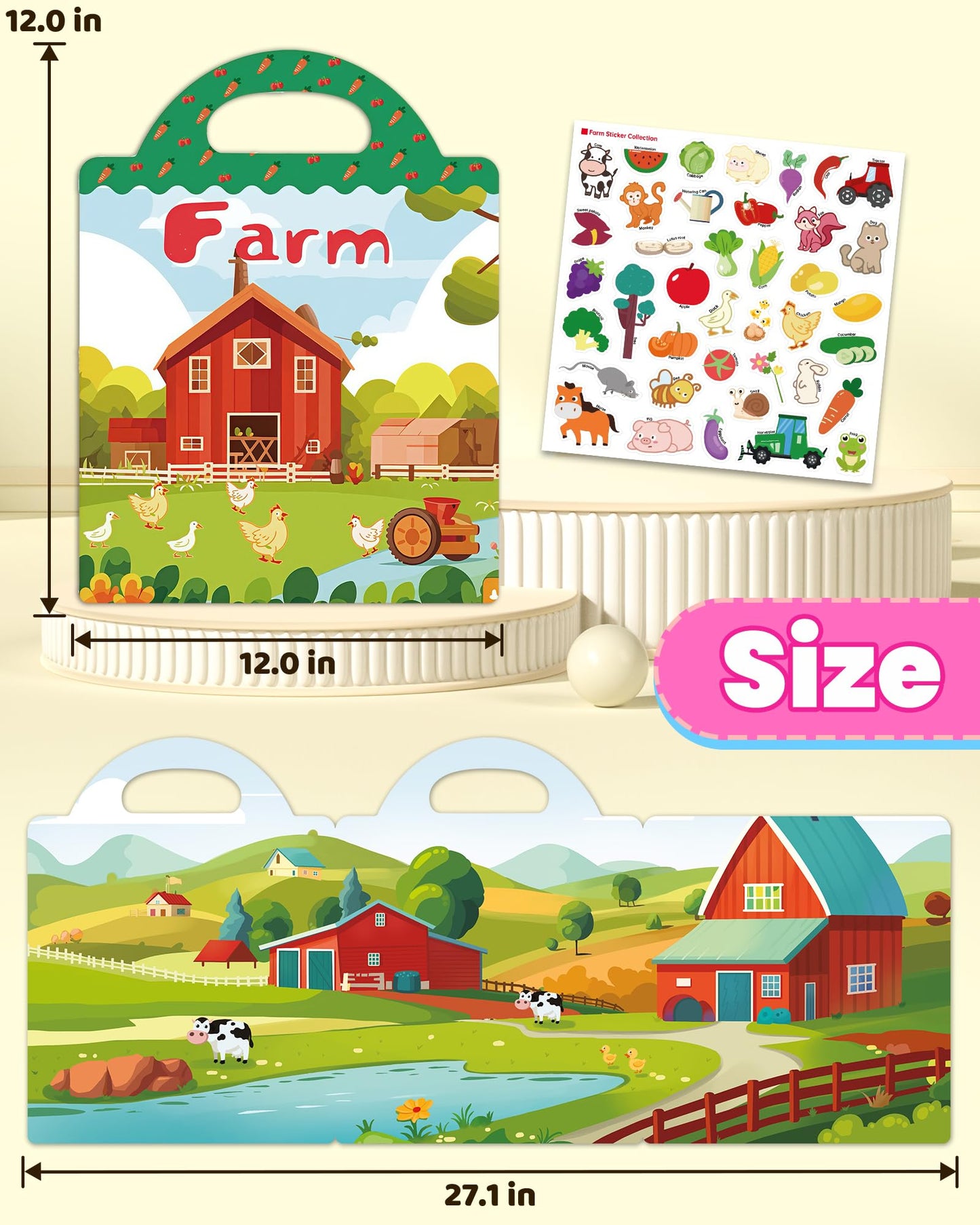 Walenced Reusable Sticker Book for Toddlers – Farm Theme, Waterproof & Portable