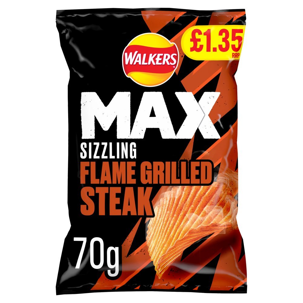 Walkers Max Flame Grilled Steak Sharing Crisps 70g (Box of 15)