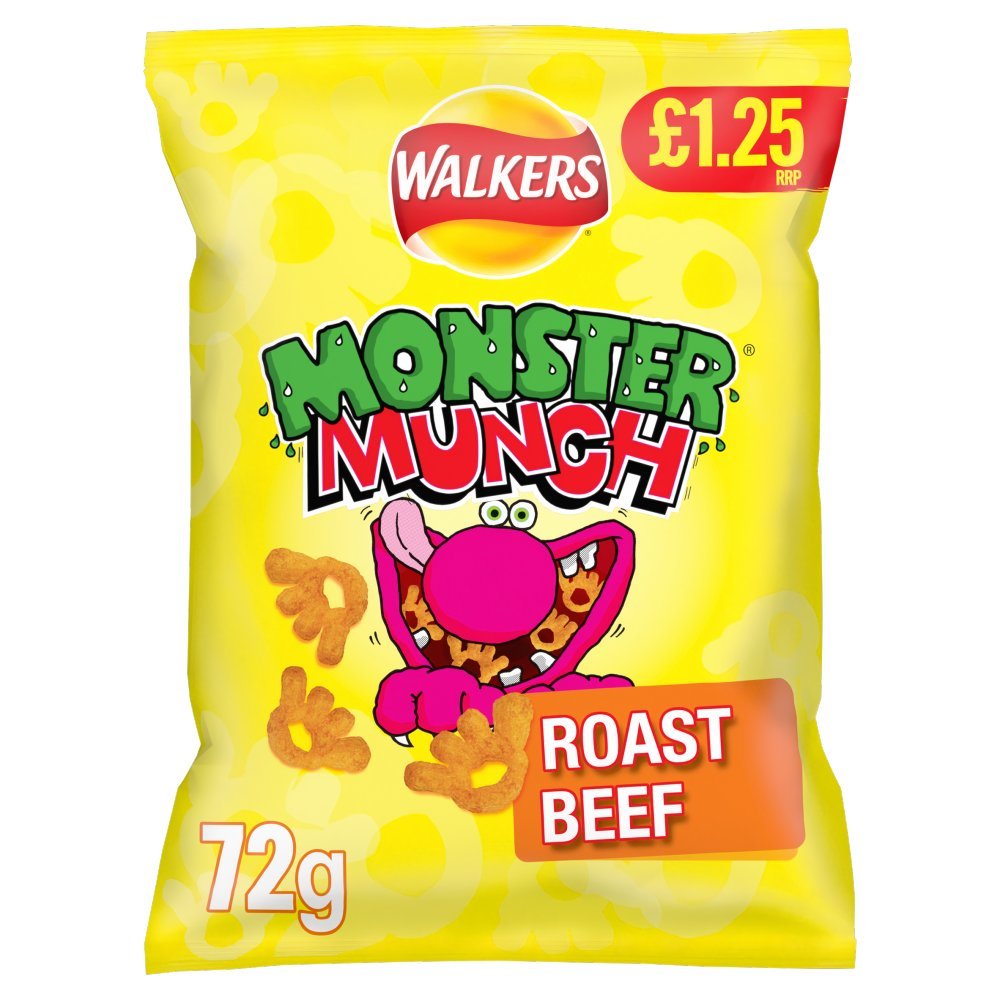 Walkers Monster Munch Roast Beef Snacks 72g (Box of 18)
